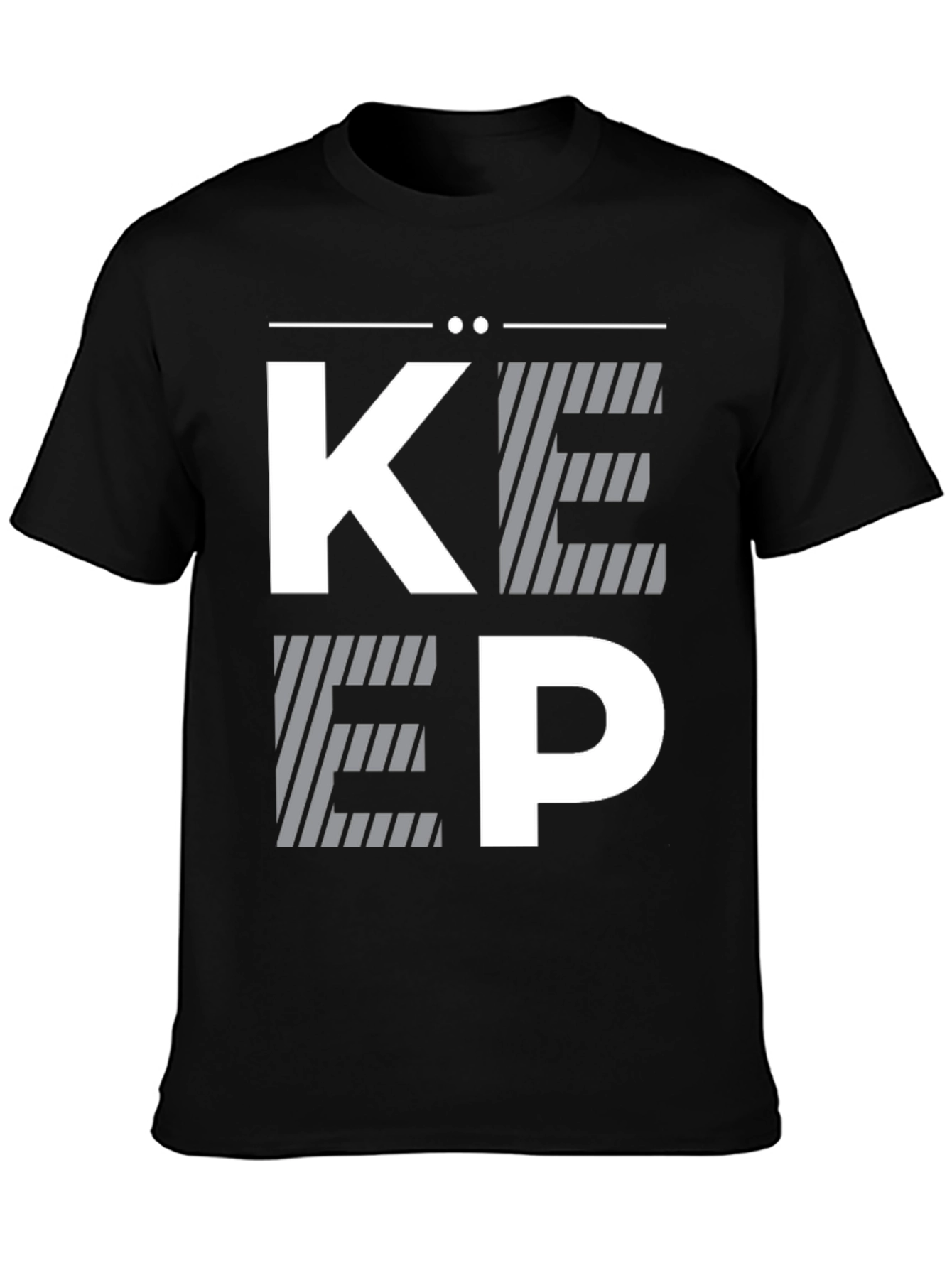 Modern Striped KEEP Graphic Print Black T-Shirt