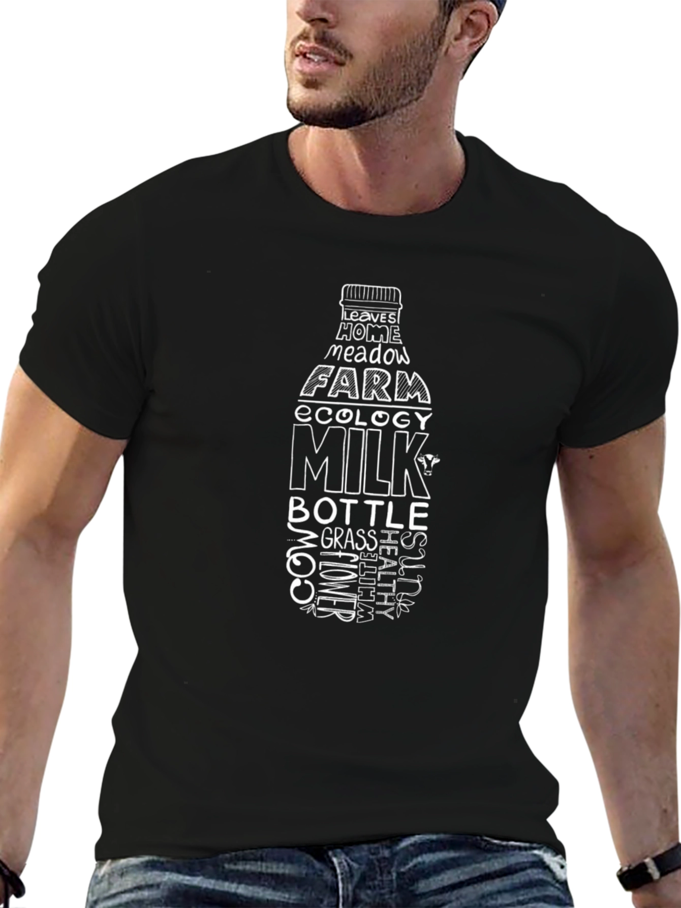 Milk Bottle Graphic T-Shirt - Ecology Farm Theme