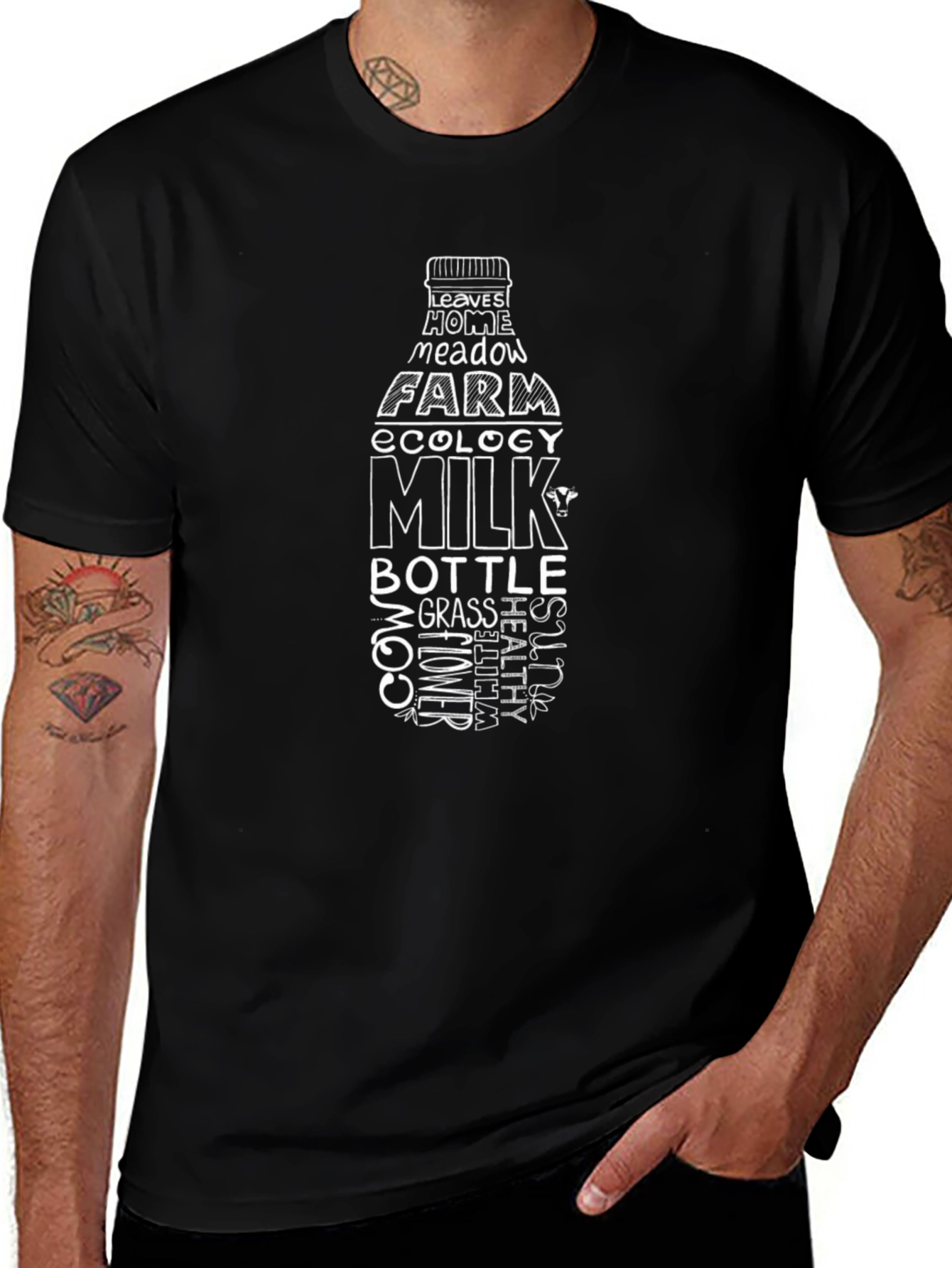 Milk Bottle Graphic T-Shirt - Ecology Farm Theme