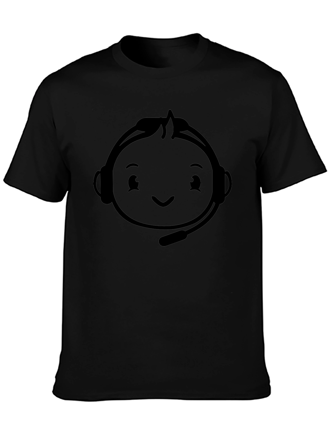 Black Gaming T-Shirt with Headset Cartoon Graphic