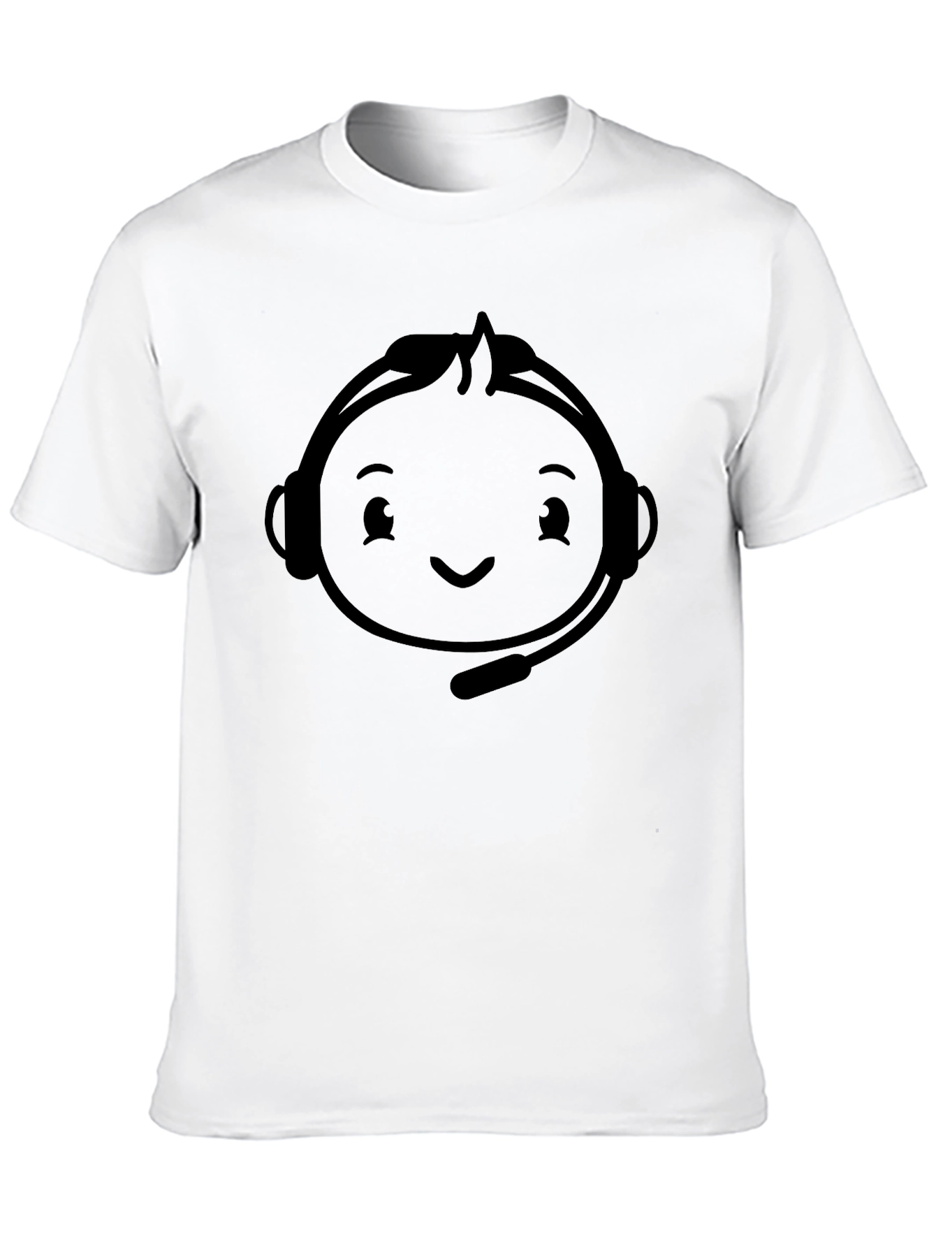 Black Gaming T-Shirt with Headset Cartoon Graphic