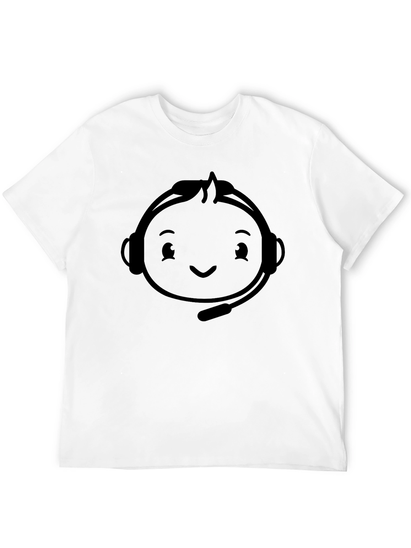 Black Gaming T-Shirt with Headset Cartoon Graphic