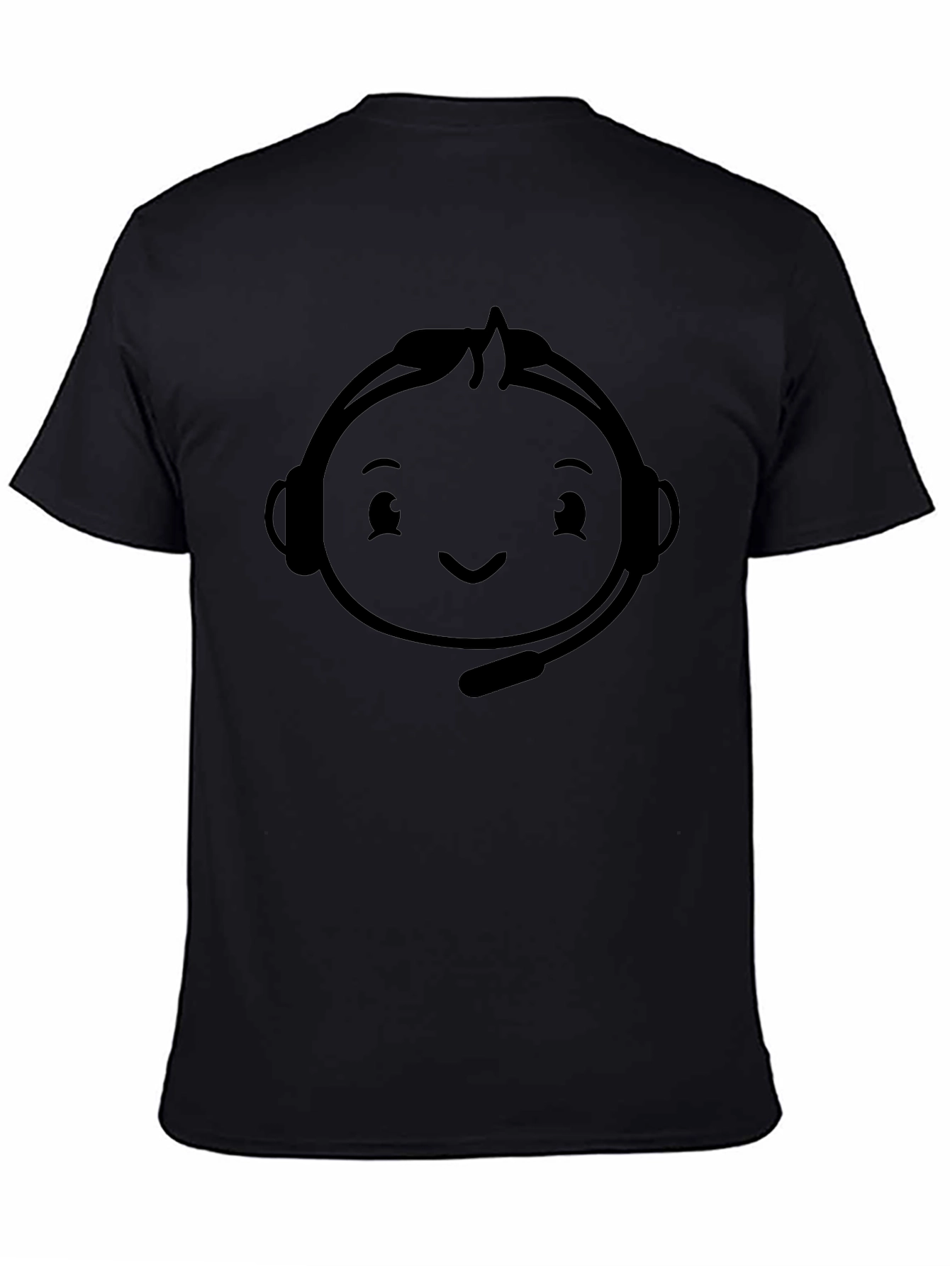 Black Gaming T-Shirt with Headset Cartoon Graphic