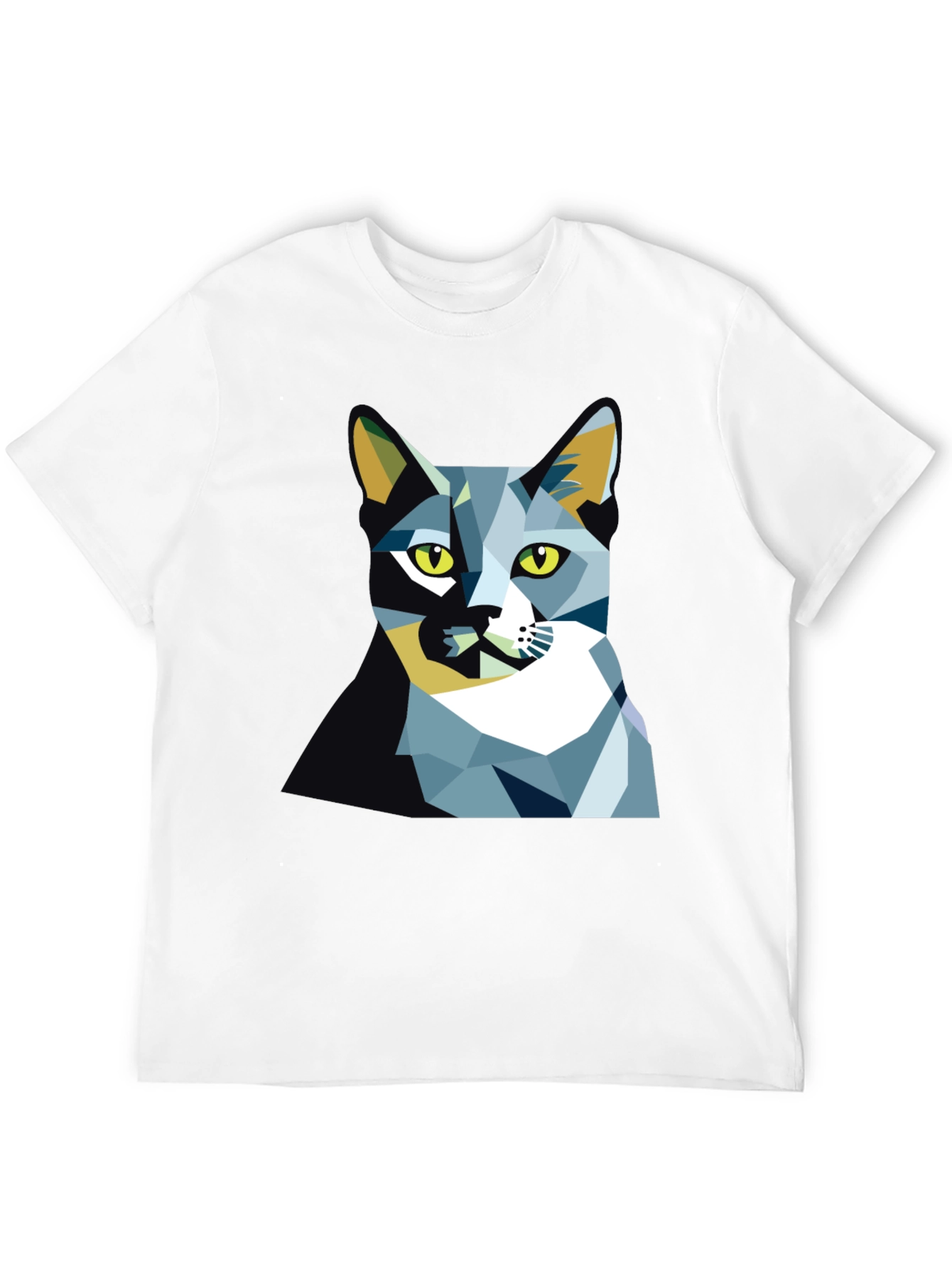 Geometric Cat Graphic Tee - Modern Art Shirt