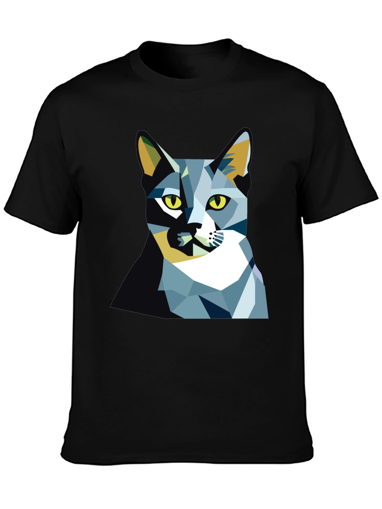 Geometric Cat Graphic Tee - Modern Art Shirt