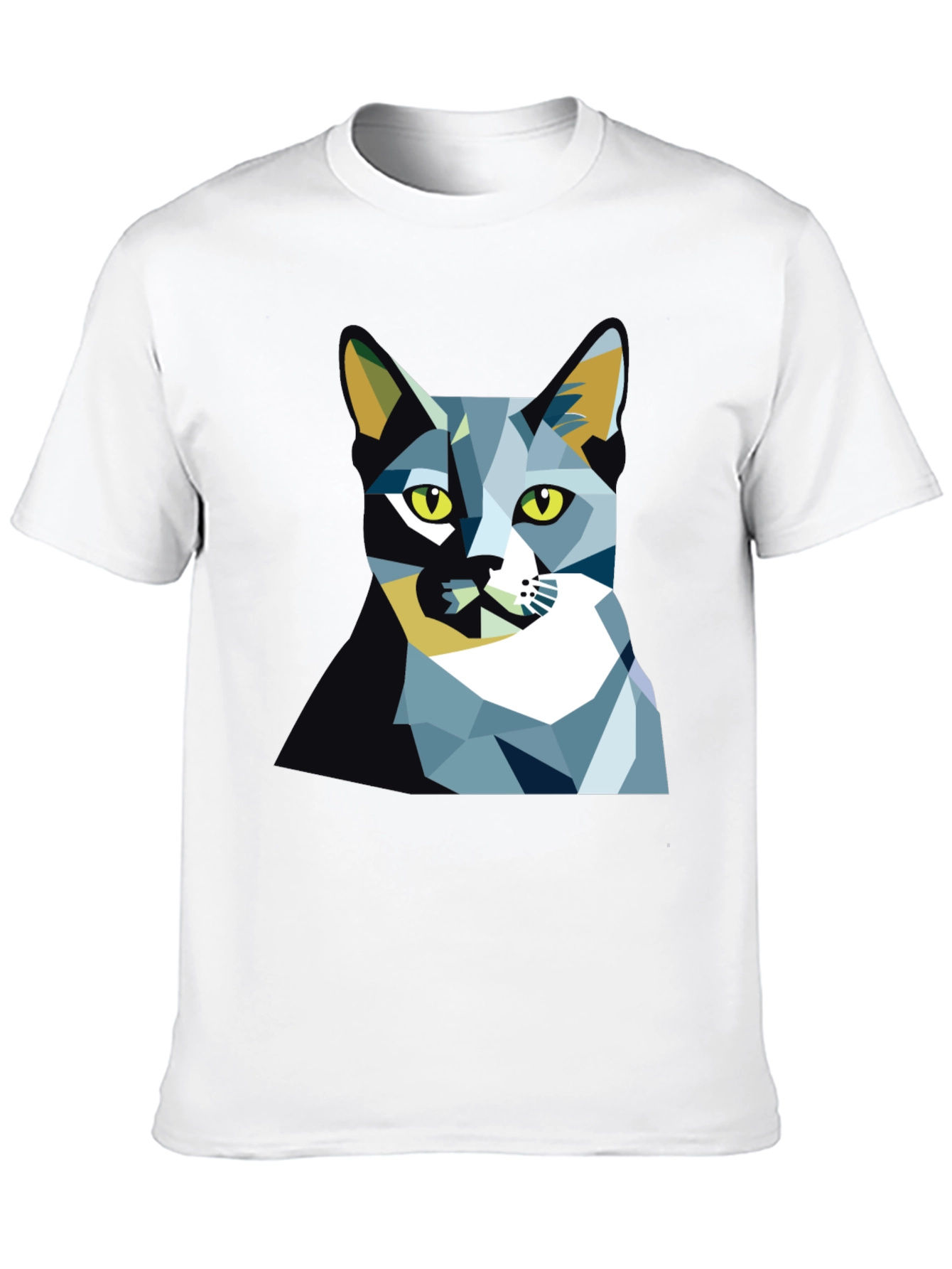Geometric Cat Graphic Tee - Modern Art Shirt