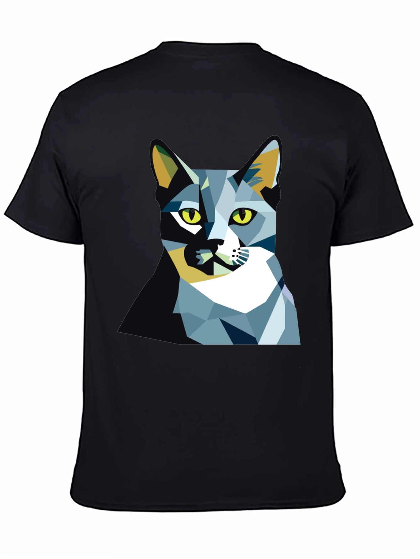 Geometric Cat Graphic Tee - Modern Art Shirt