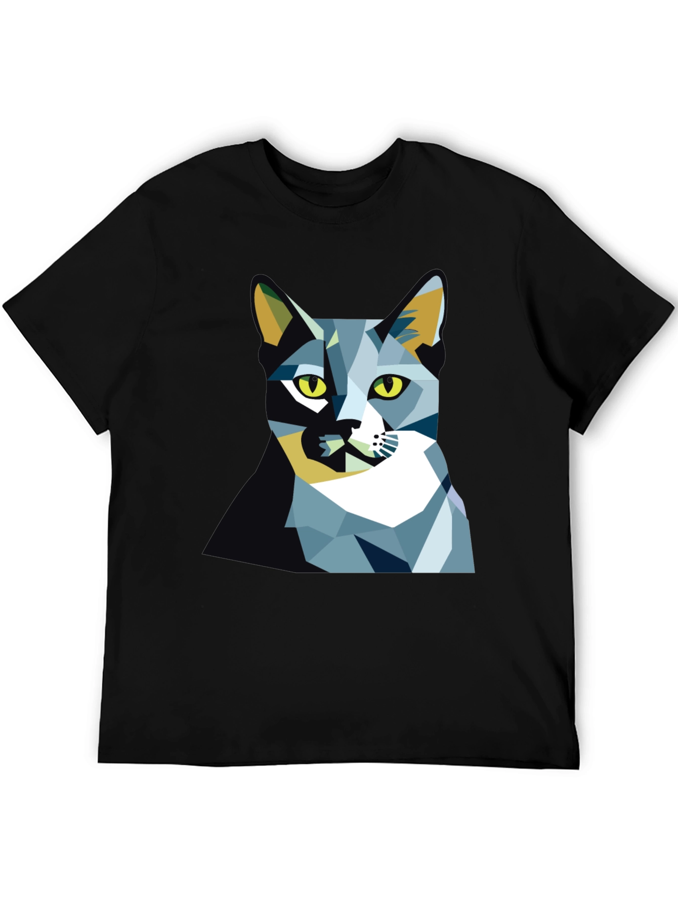 Geometric Cat Graphic Tee - Modern Art Shirt