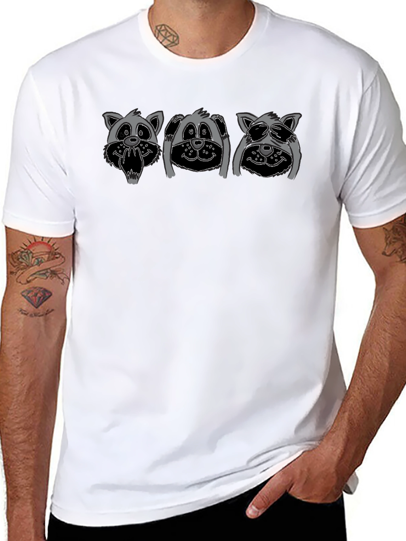 Hear See Speak No Evil Raccoon Graphic Tee