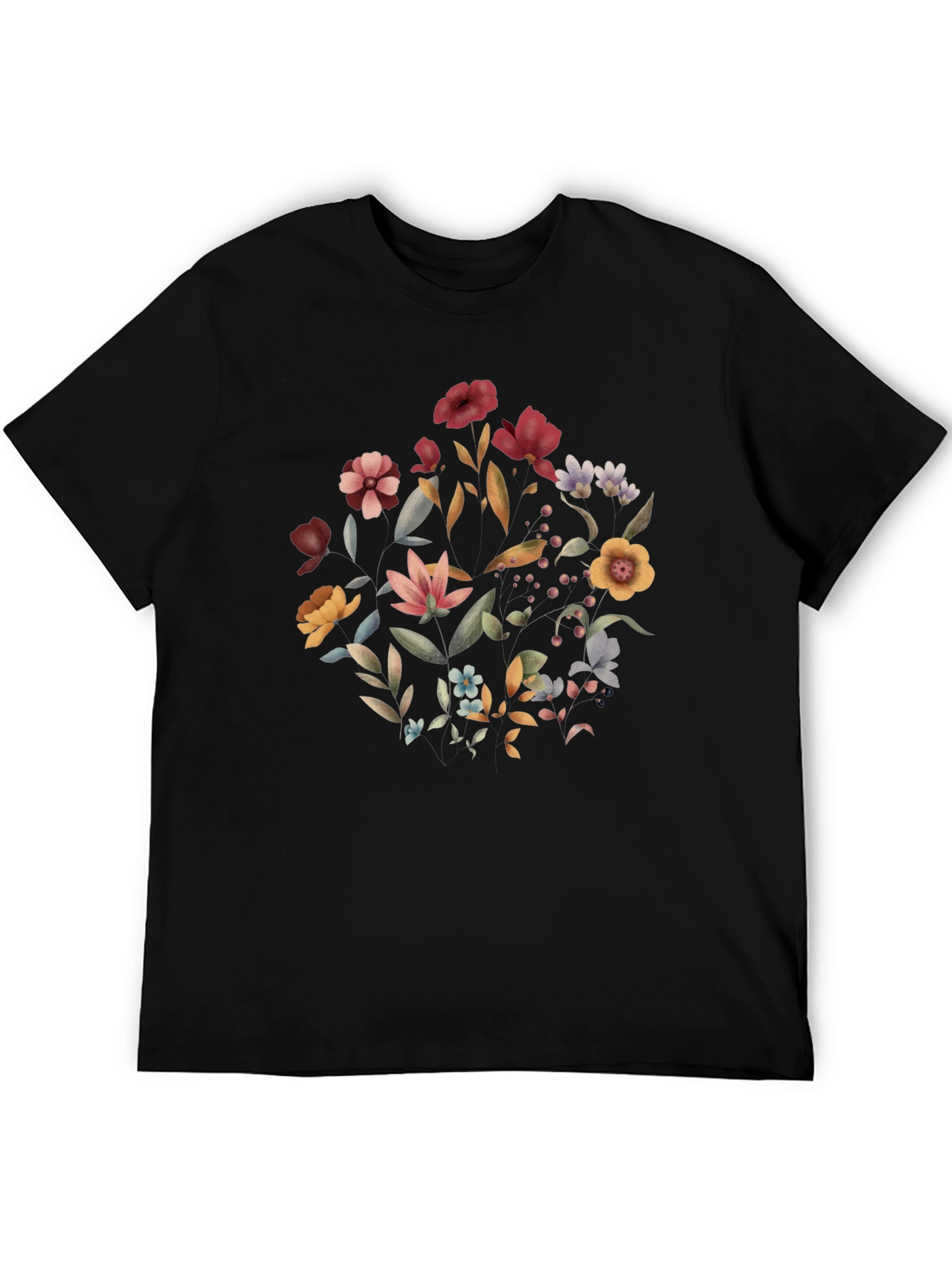 Floral Print Black T-Shirt for Men