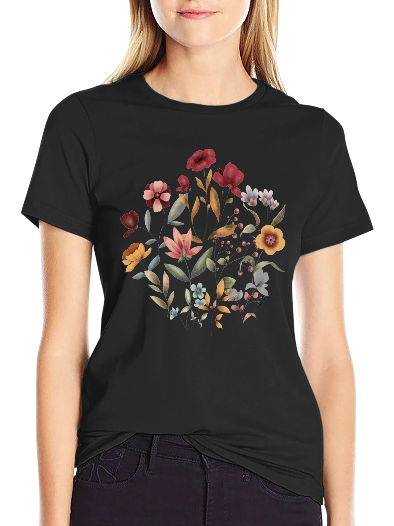 Floral Print Black T-Shirt for Men