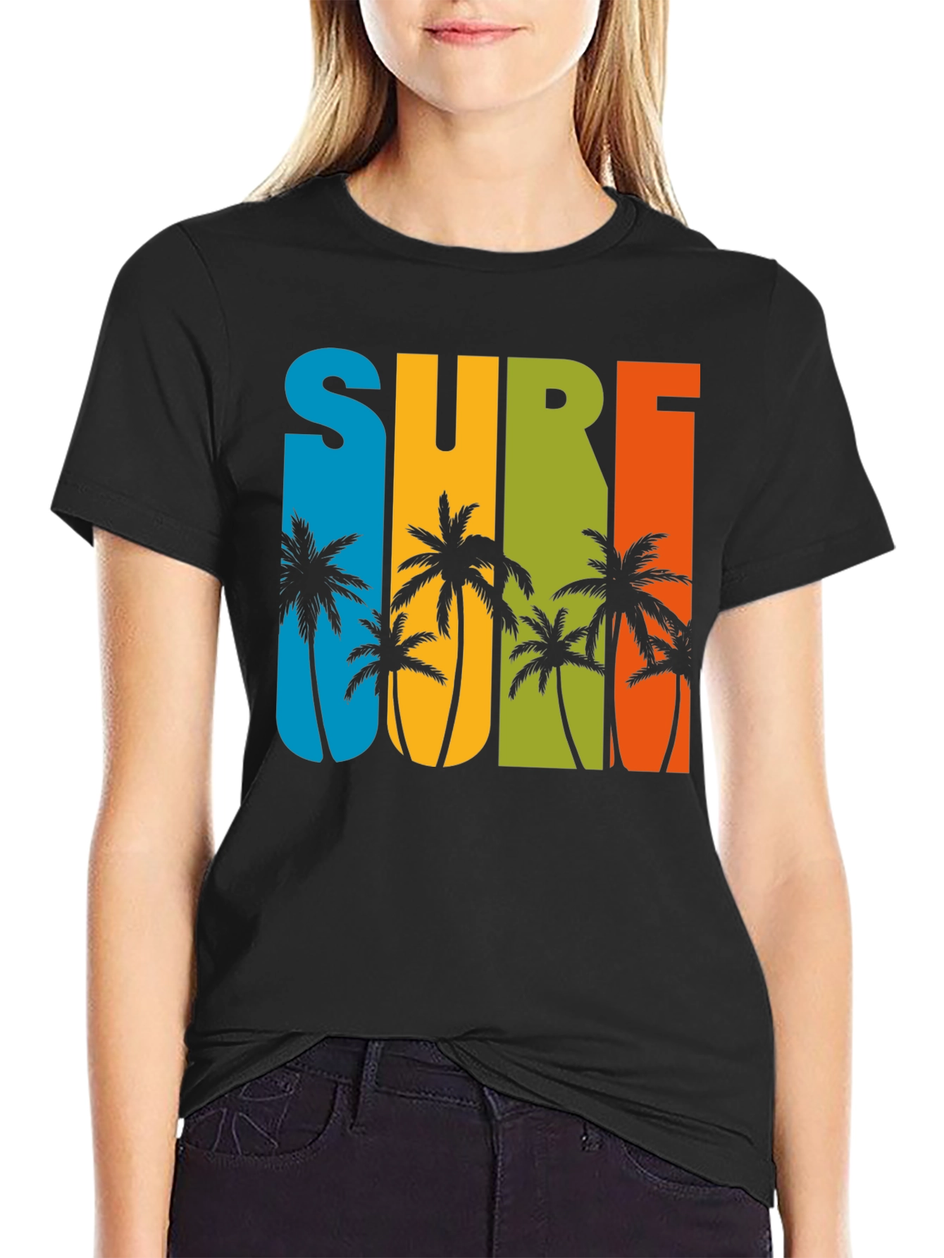 Surf Palm Tree Graphic T-Shirt - Retro Summer Style