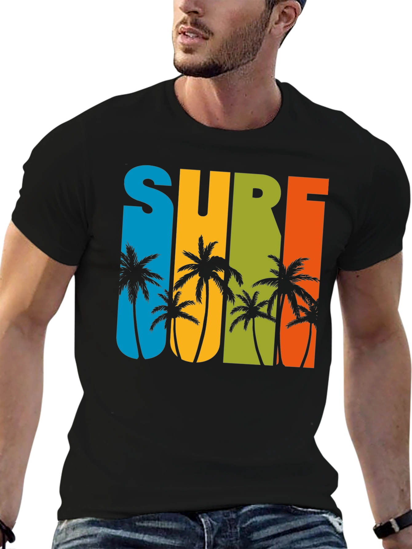 Surf Palm Tree Graphic T-Shirt - Retro Summer Style