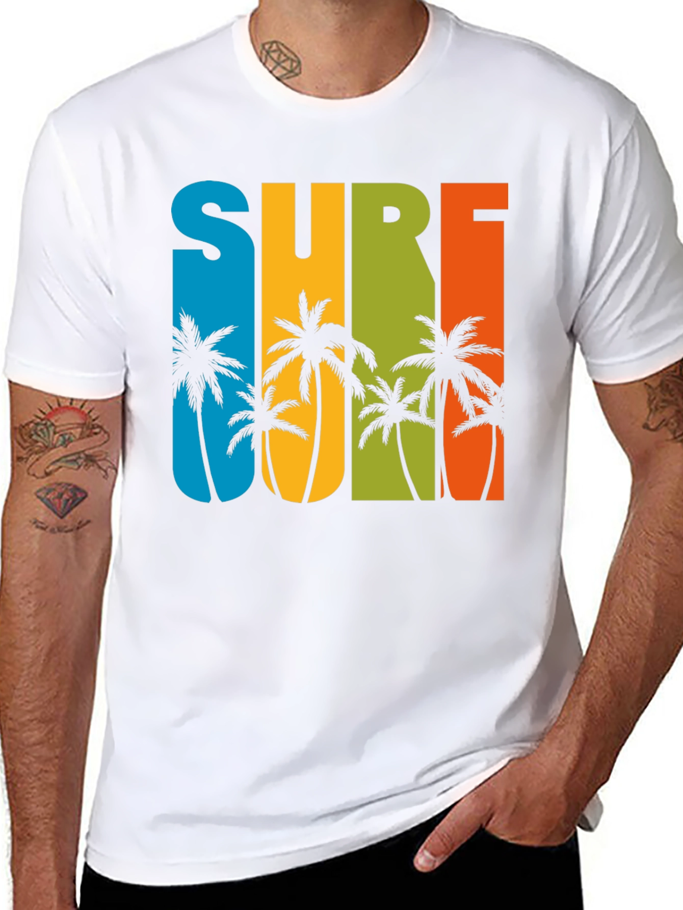 Surf Palm Tree Graphic T-Shirt - Retro Summer Style