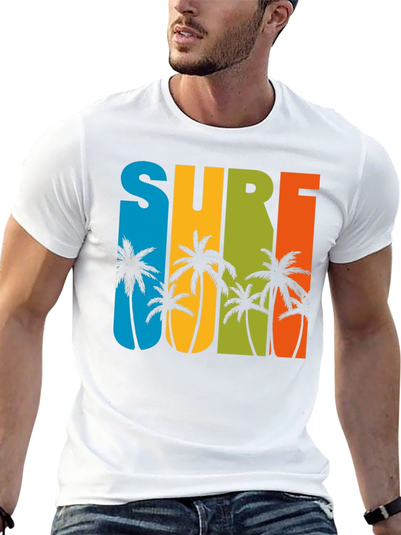Surf Palm Tree Graphic T-Shirt - Retro Summer Style