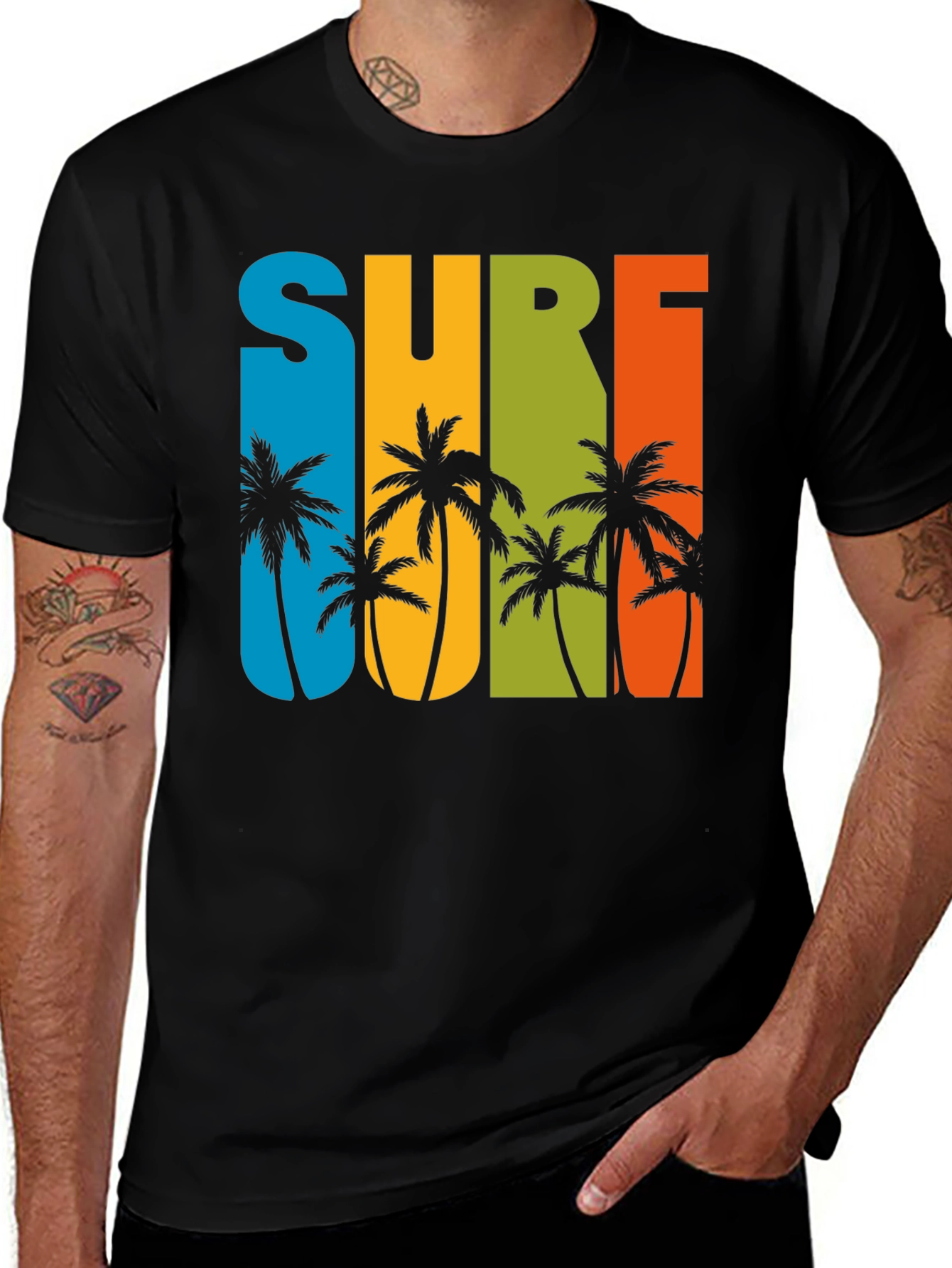 Surf Palm Tree Graphic T-Shirt - Retro Summer Style