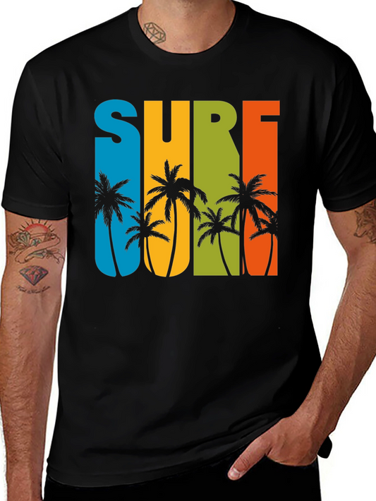 Surf Palm Tree Graphic T-Shirt - Retro Summer Style