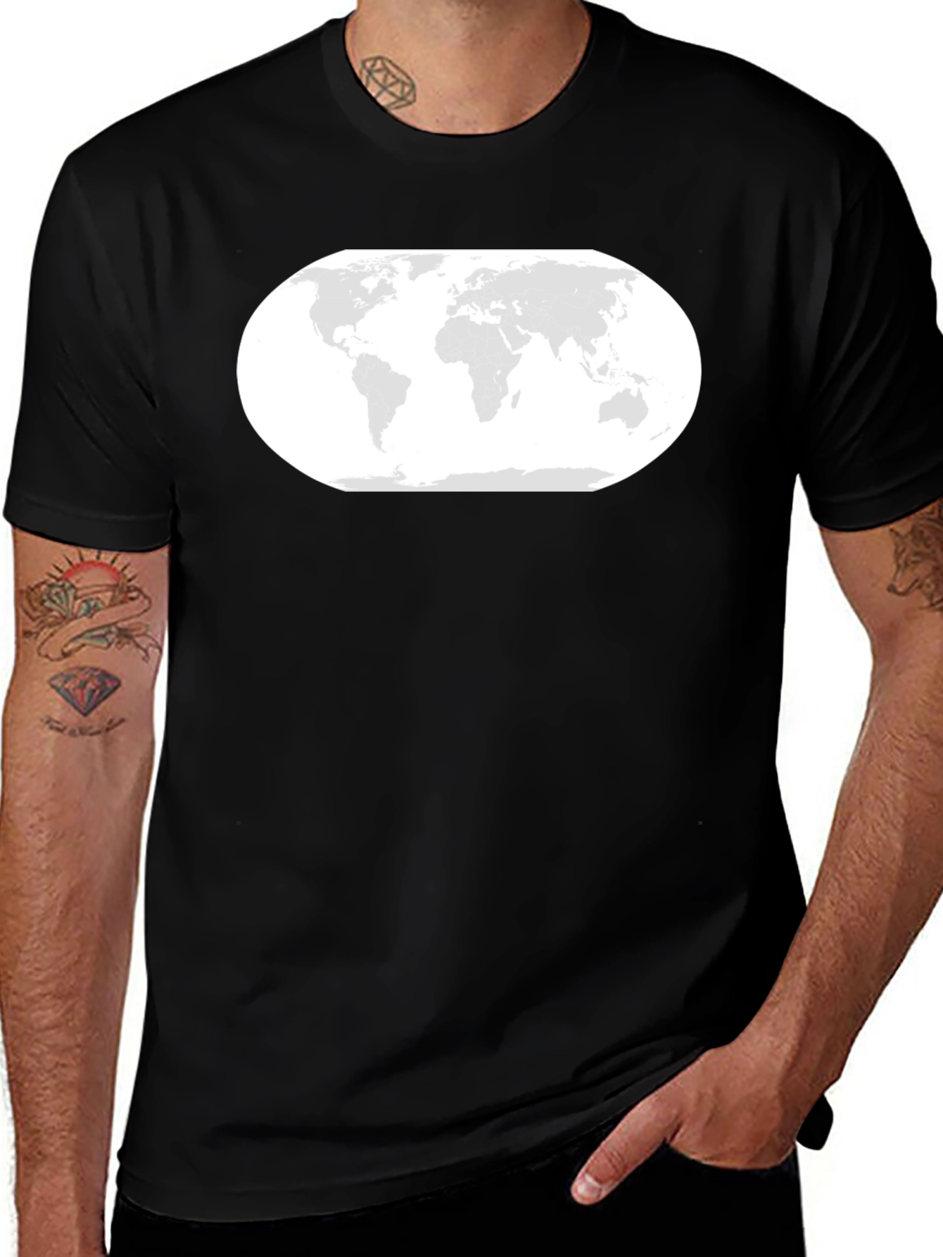 World Map Graphic Tee - Stylish Black T-Shirt