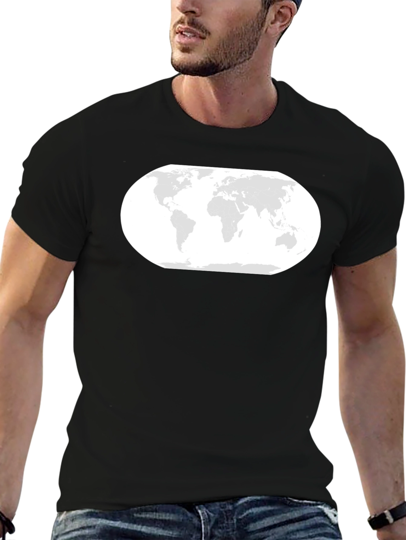 World Map Graphic Tee - Stylish Black T-Shirt