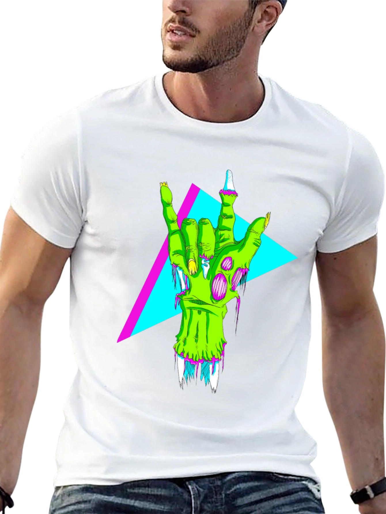 Neon Zombie Rock Hand Graphic T-Shirt