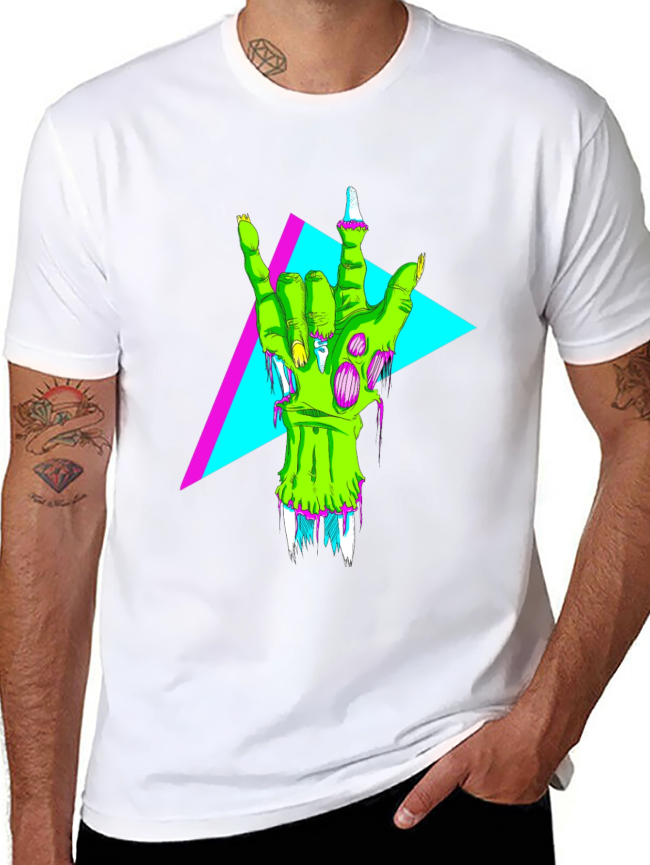 Neon Zombie Rock Hand Graphic T-Shirt