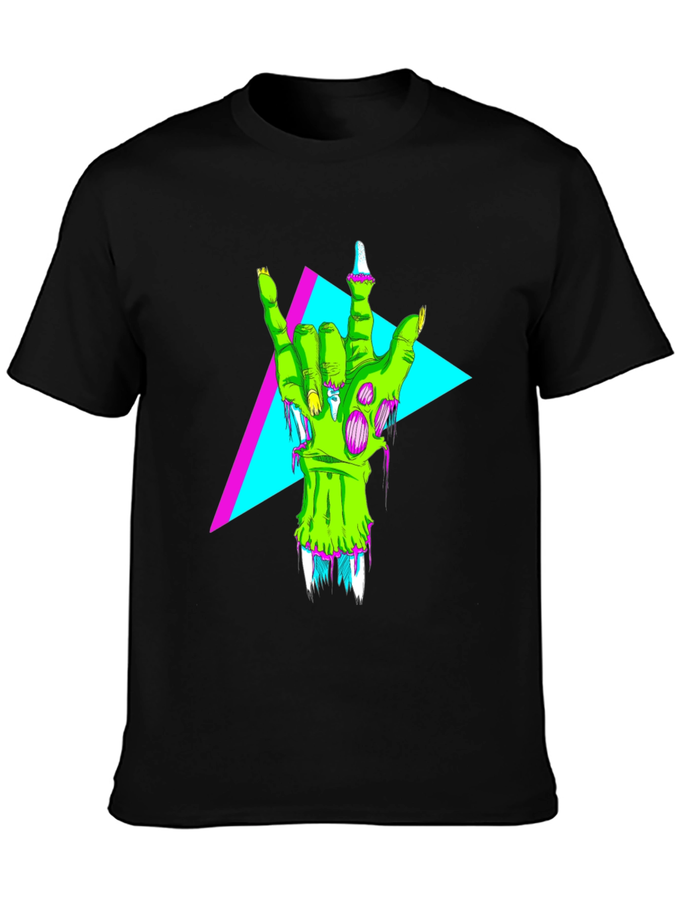 Neon Zombie Rock Hand Graphic T-Shirt
