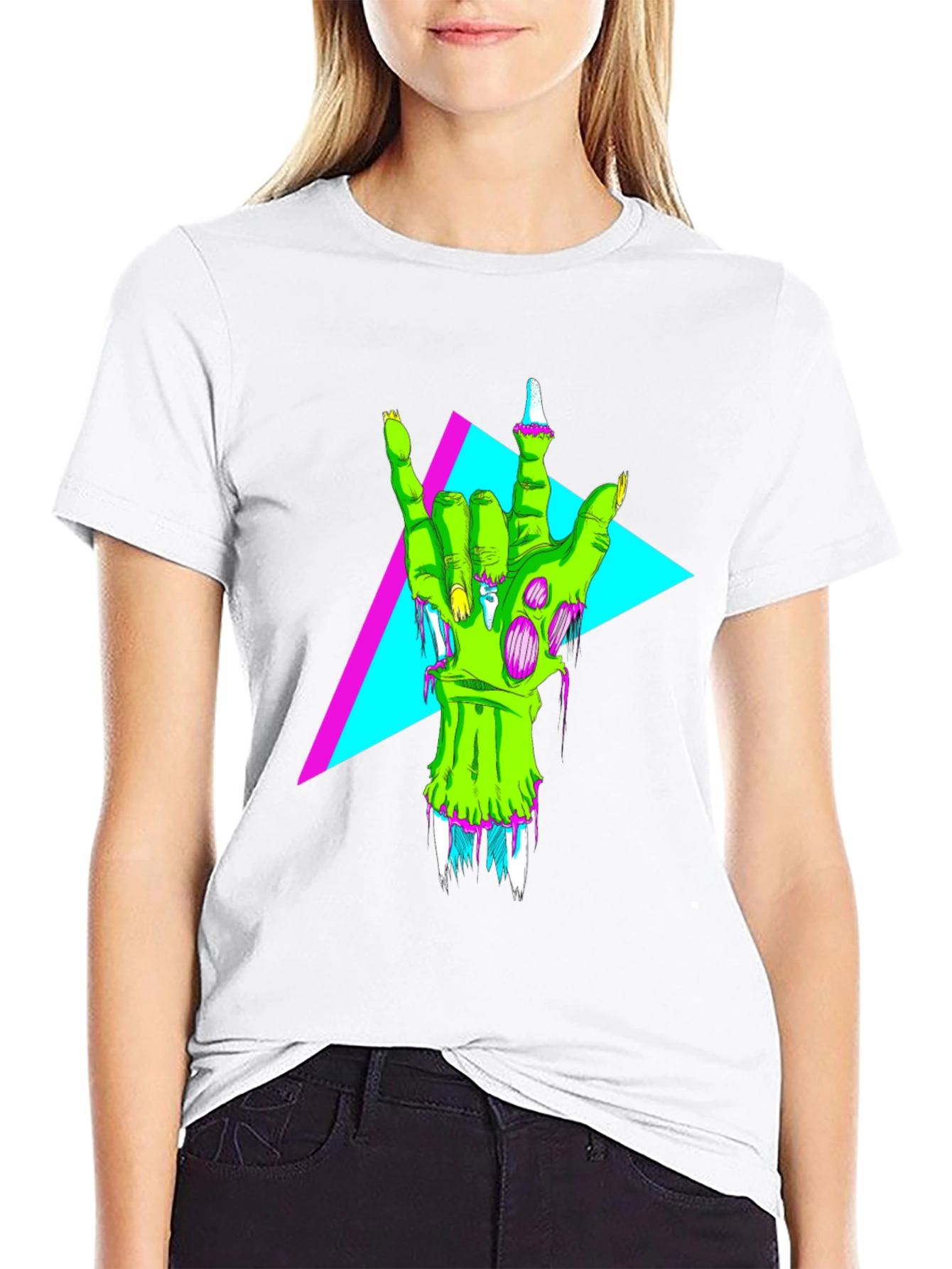 Neon Zombie Rock Hand Graphic T-Shirt