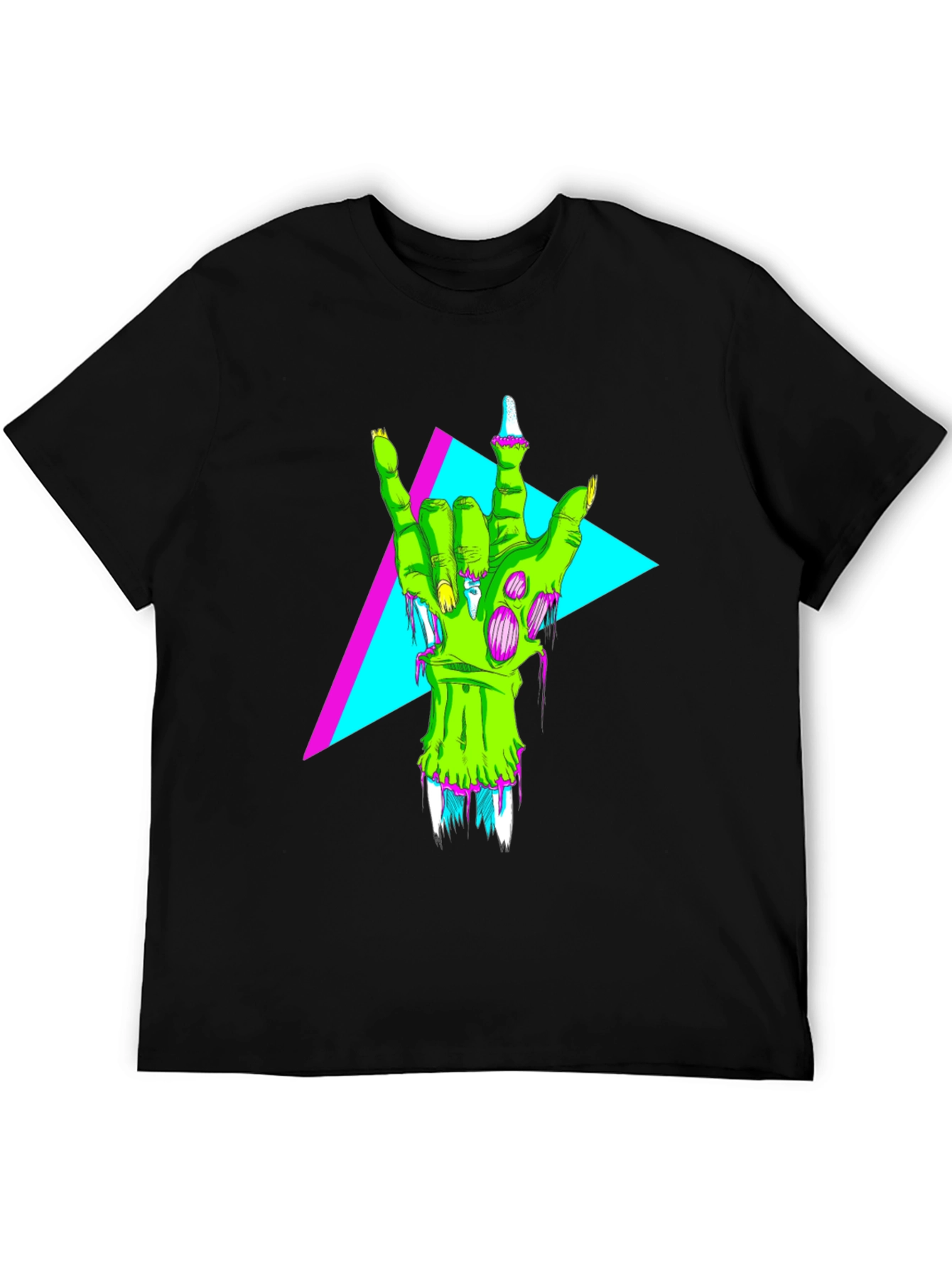 Neon Zombie Rock Hand Graphic T-Shirt