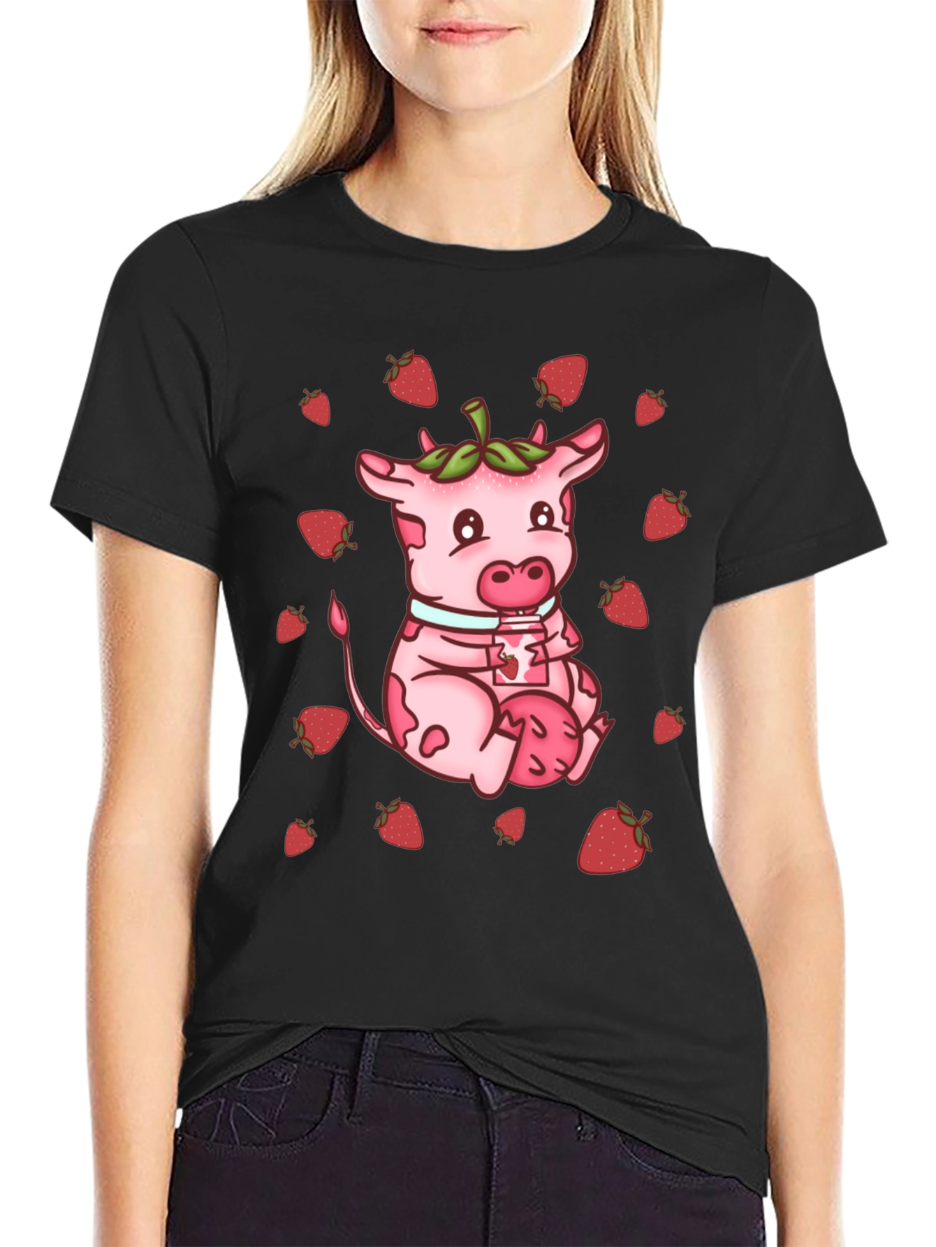 Strawberry Cow T-Shirt - Cute Cartoon Design