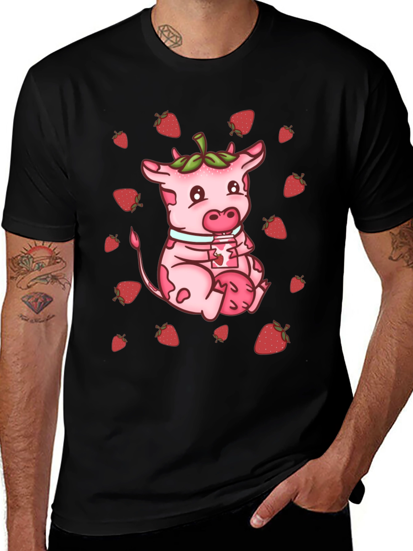 Strawberry Cow T-Shirt - Cute Cartoon Design
