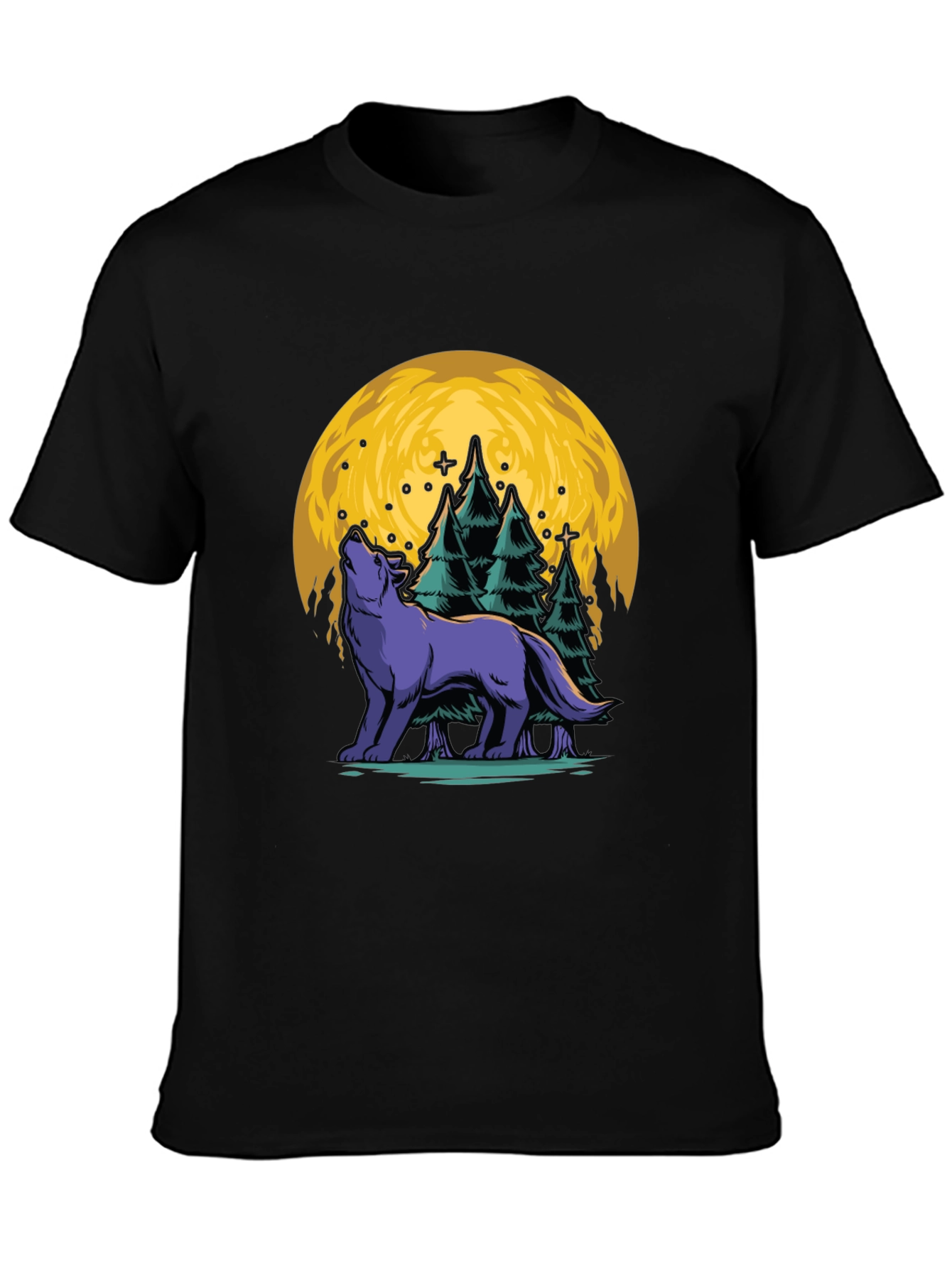 Wolf Moon Graphic Tee - Black Cotton T-Shirt