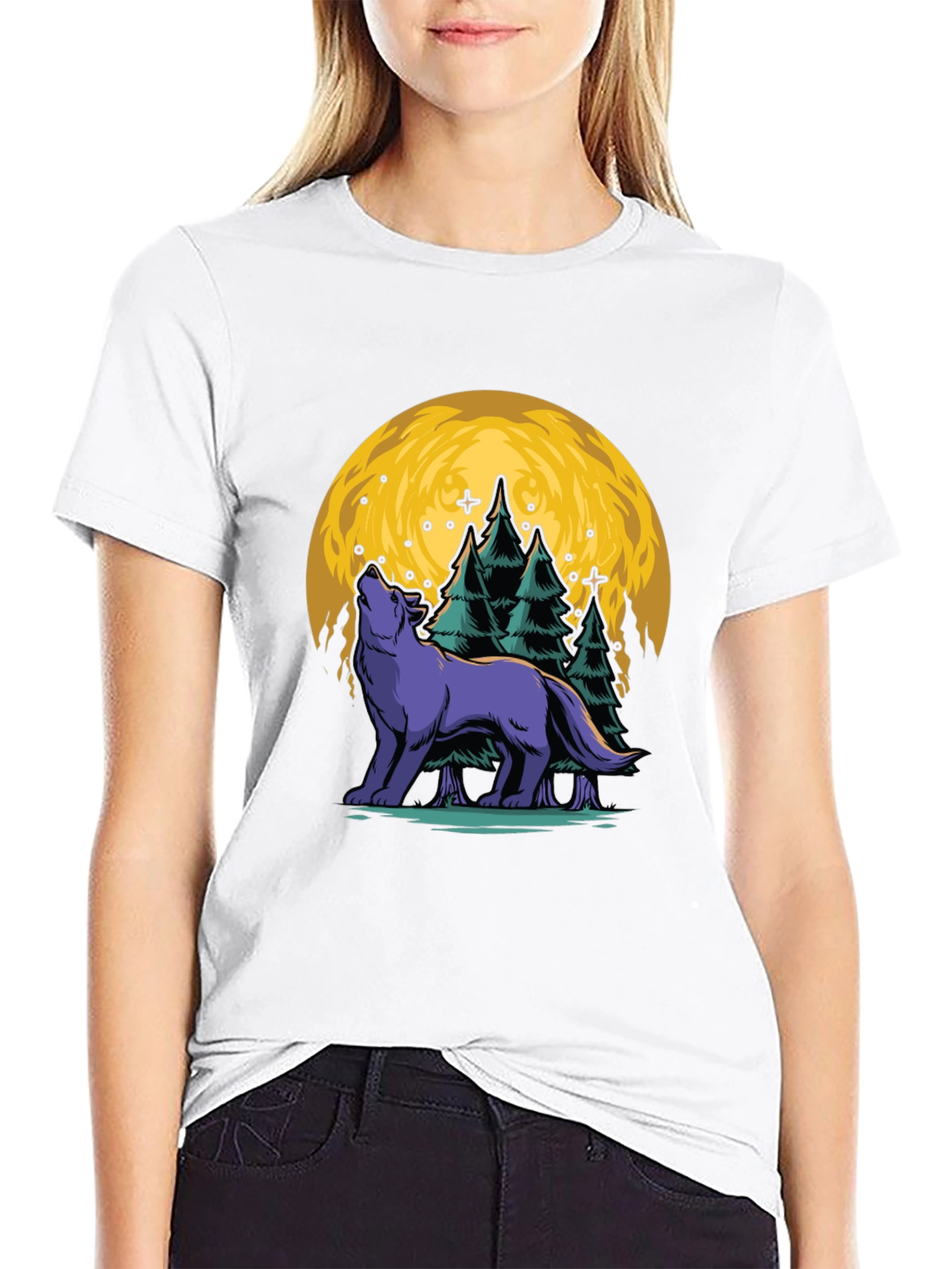 Wolf Moon Graphic Tee - Black Cotton T-Shirt