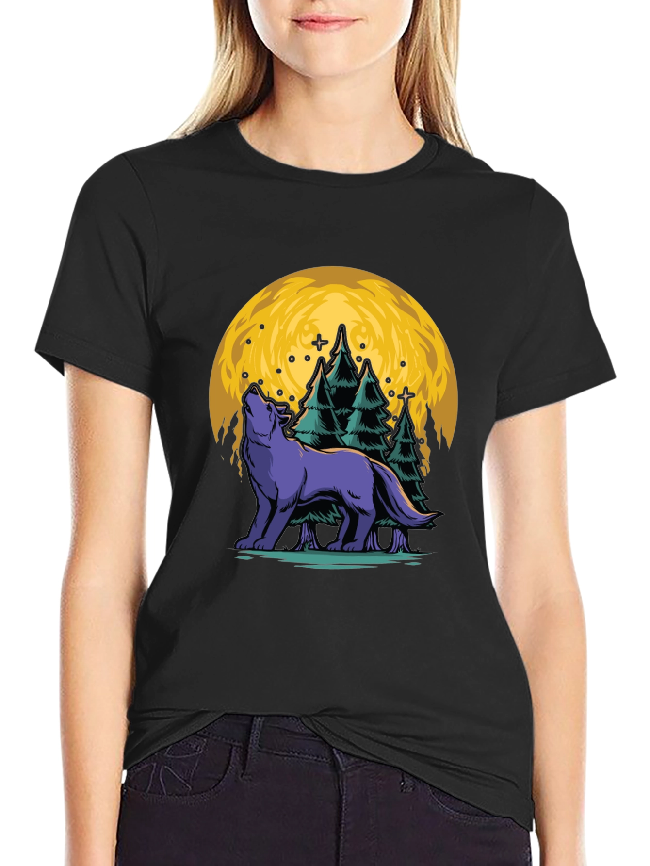 Wolf Moon Graphic Tee - Black Cotton T-Shirt