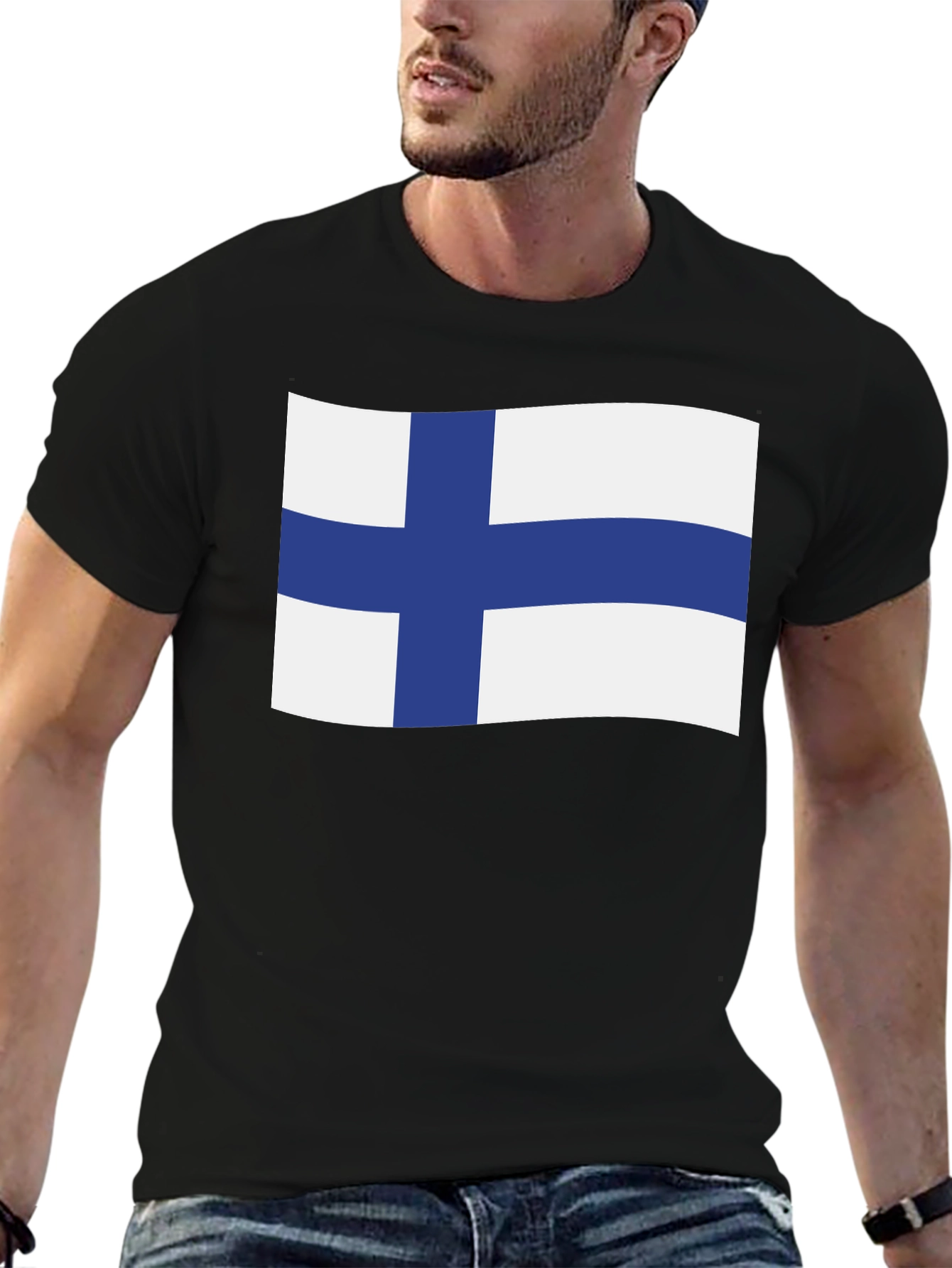 Finland Flag T-Shirt - Black Crew Neck Tee