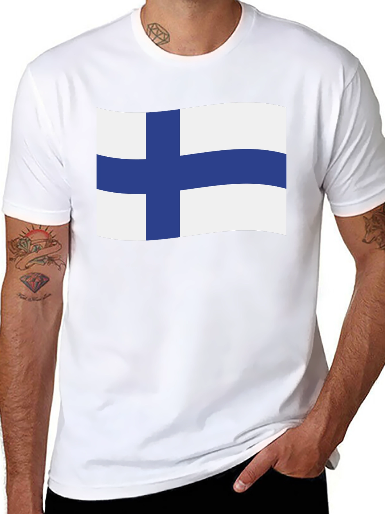 Finland Flag T-Shirt - Black Crew Neck Tee