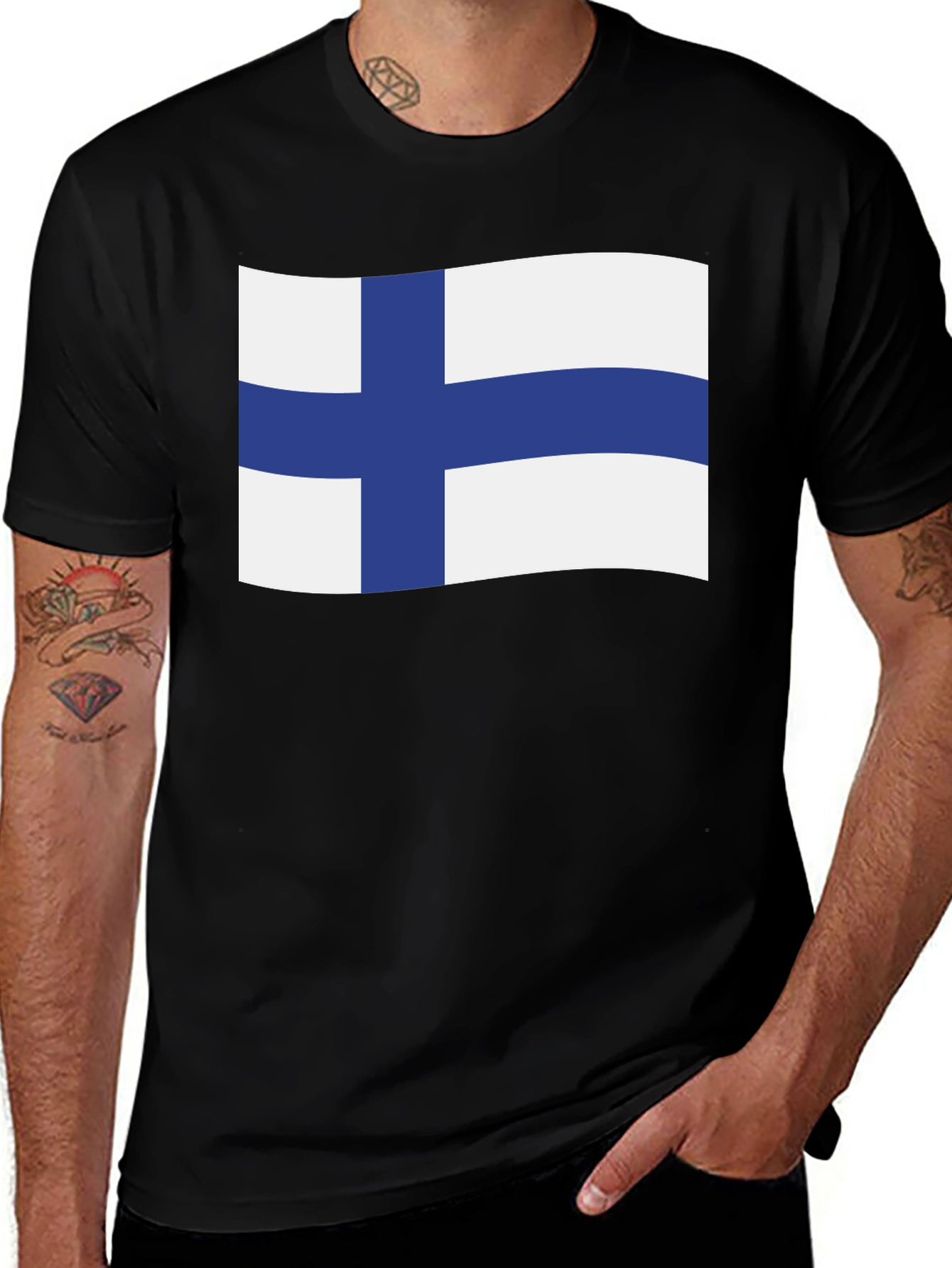 Finland Flag T-Shirt - Black Crew Neck Tee