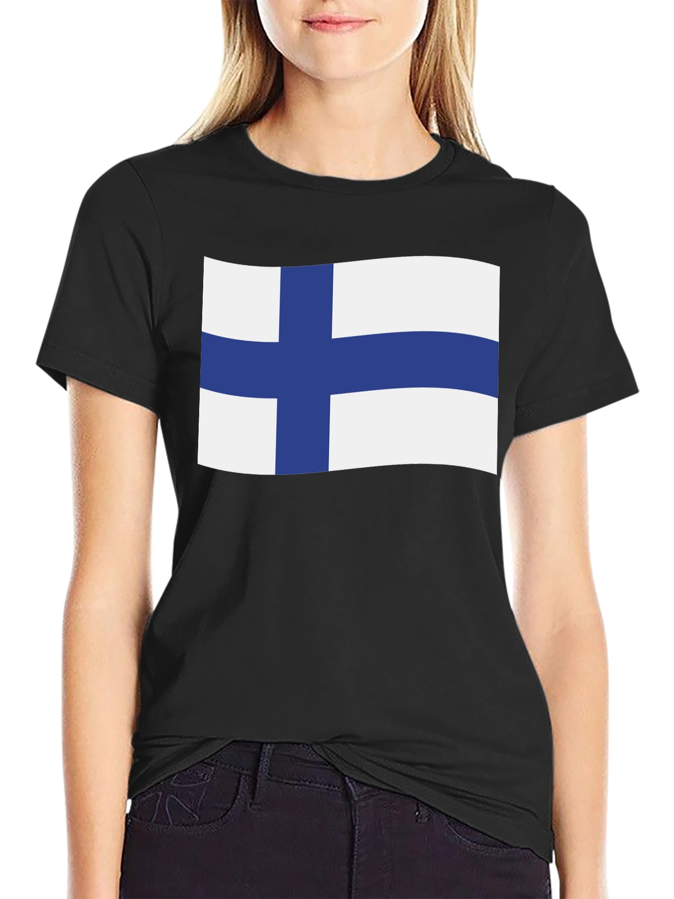 Finland Flag T-Shirt - Black Crew Neck Tee