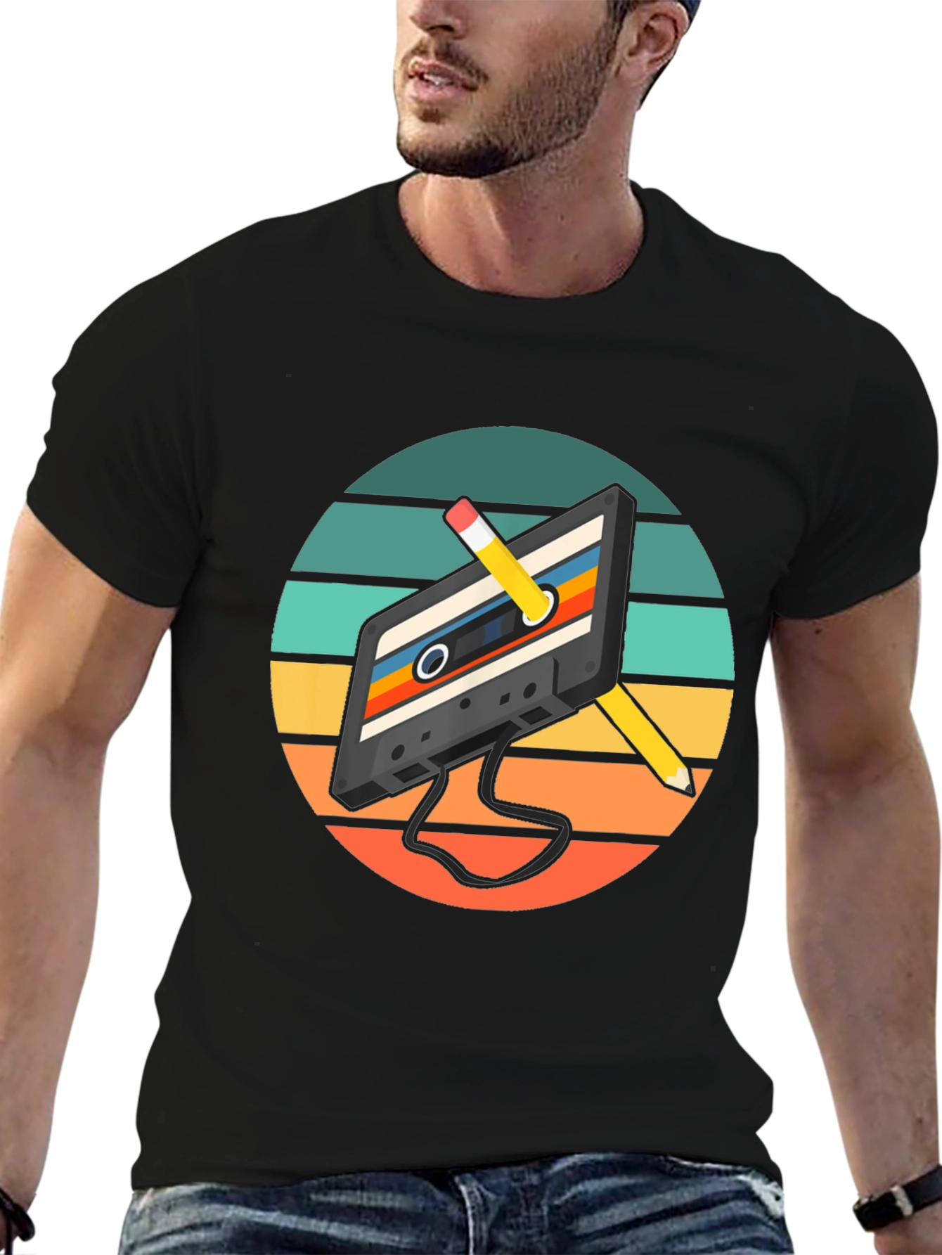 Retro Cassette Tape & Pencil Graphic Tee