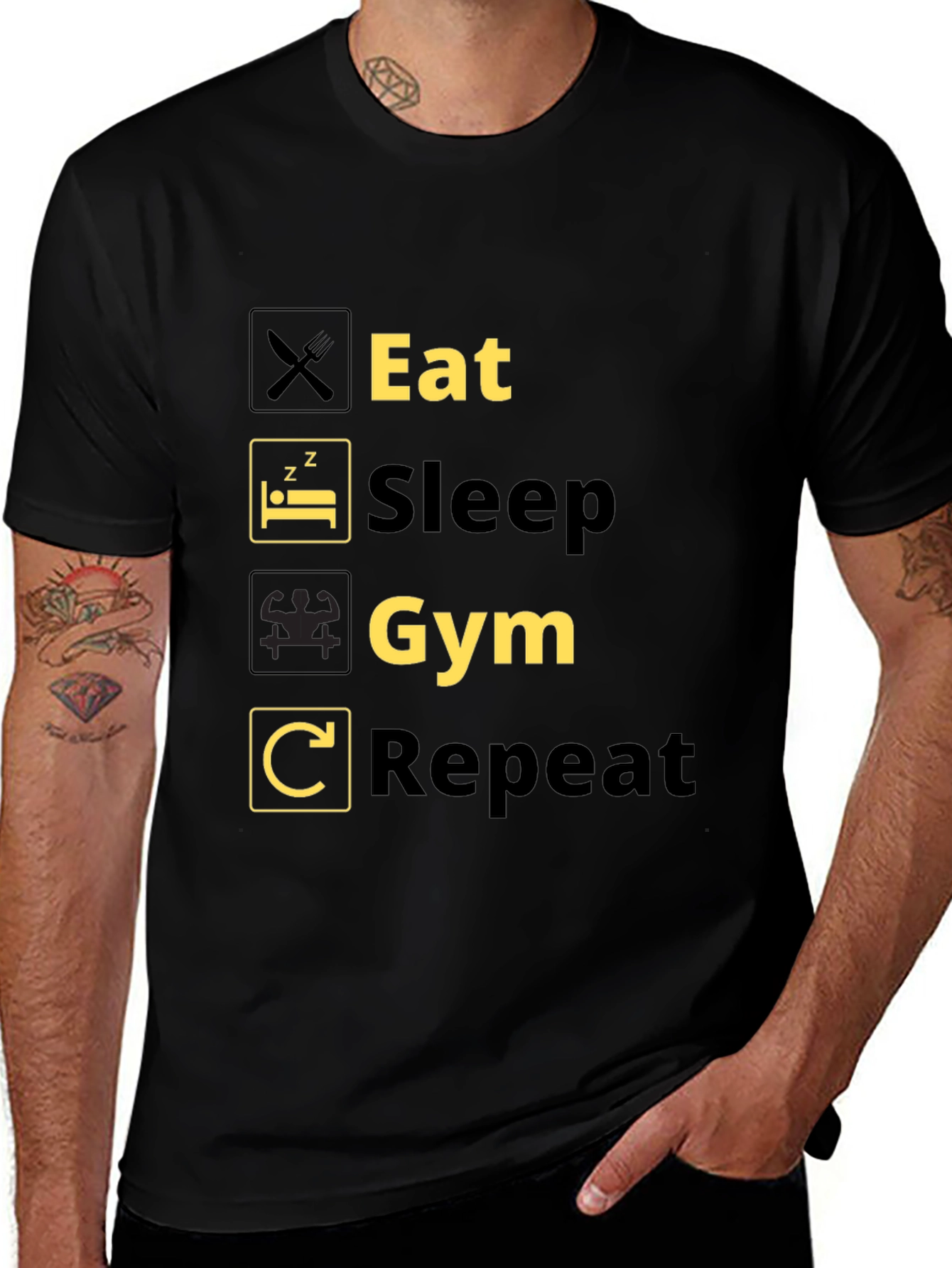 Eat Sleep Gym Repeat Black T-Shirt