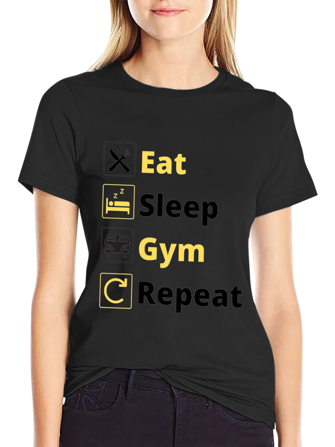 Eat Sleep Gym Repeat Black T-Shirt