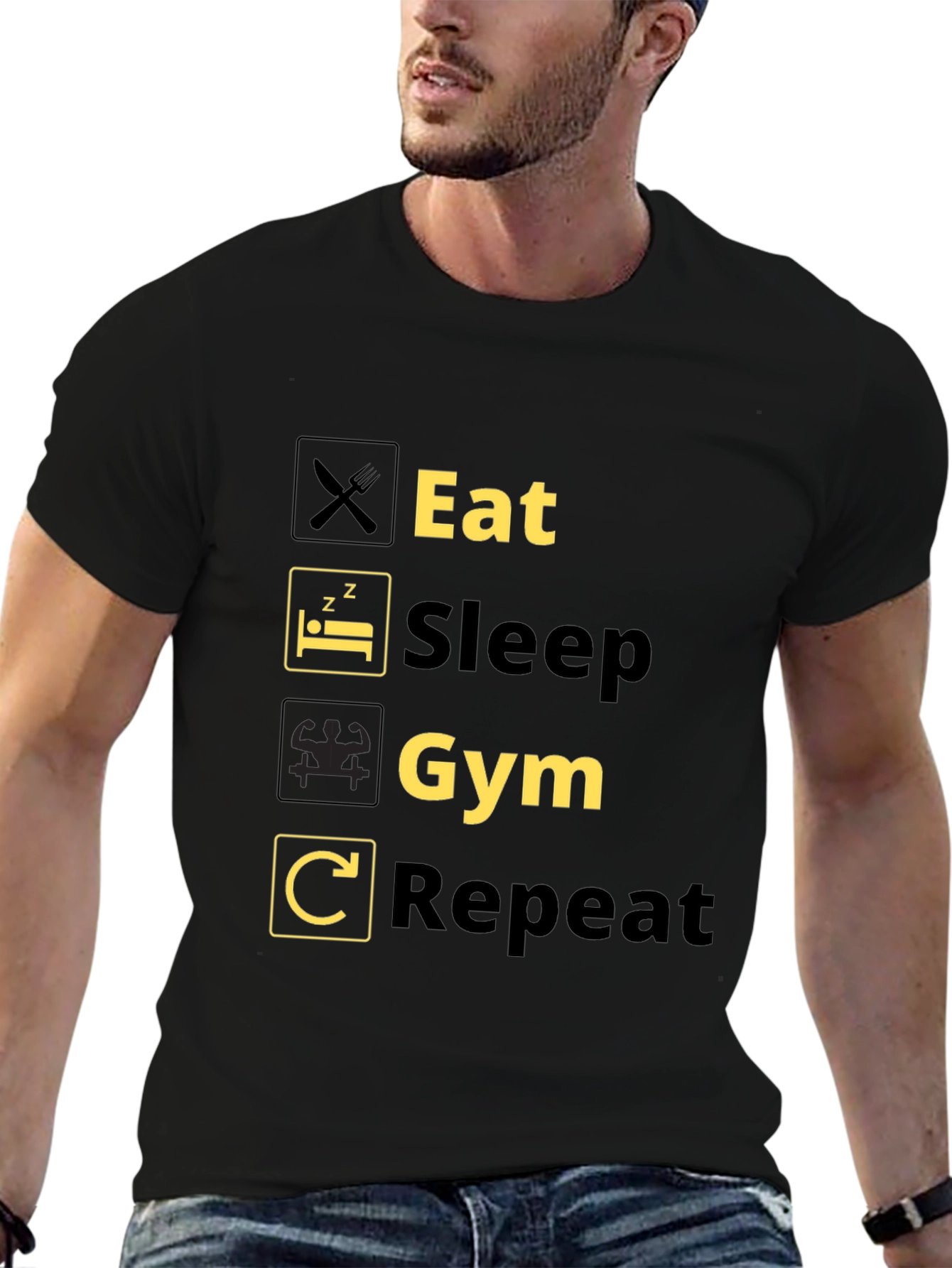 Eat Sleep Gym Repeat Black T-Shirt
