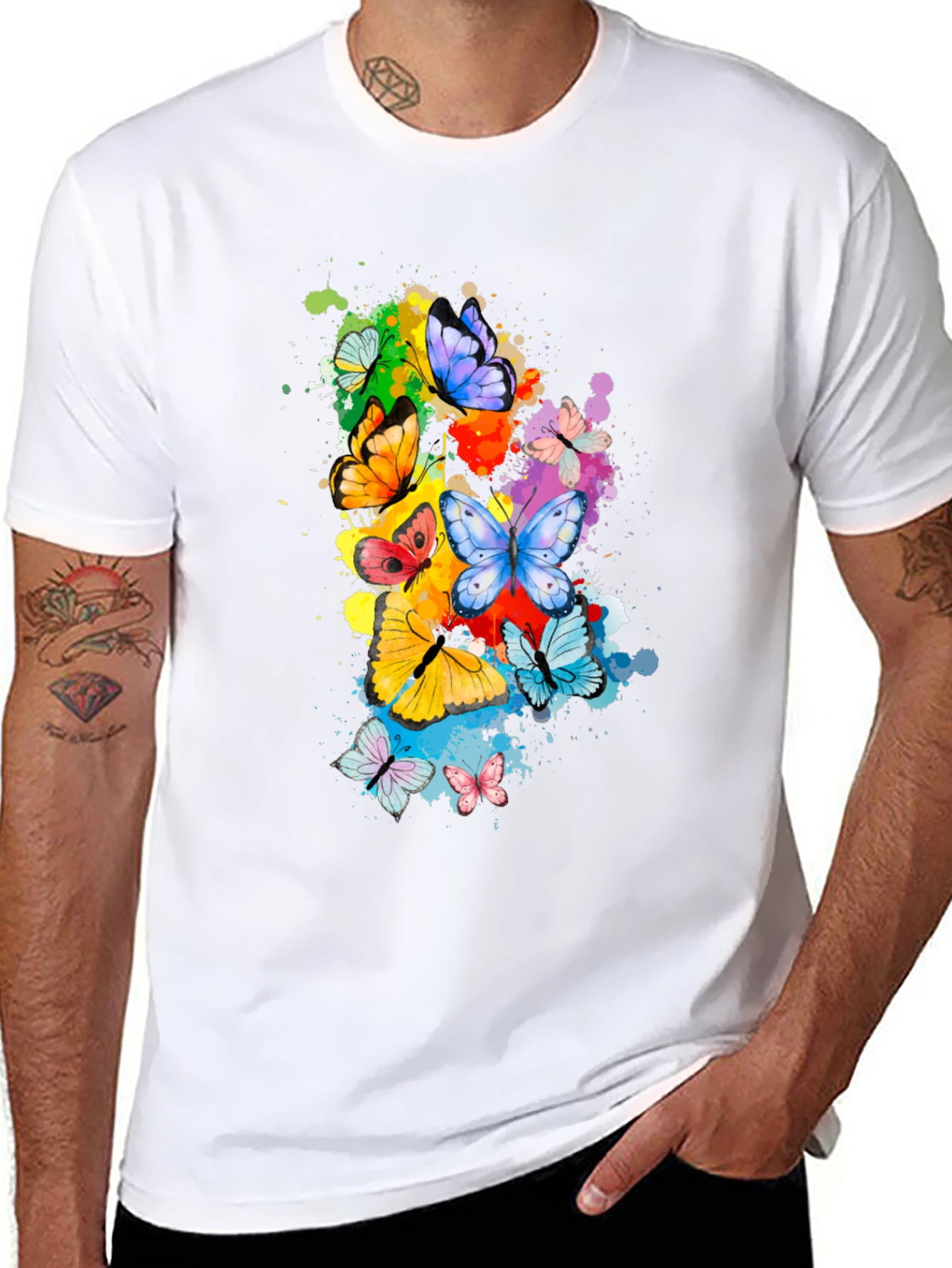 Butterfly Splatter Print Black T-Shirt