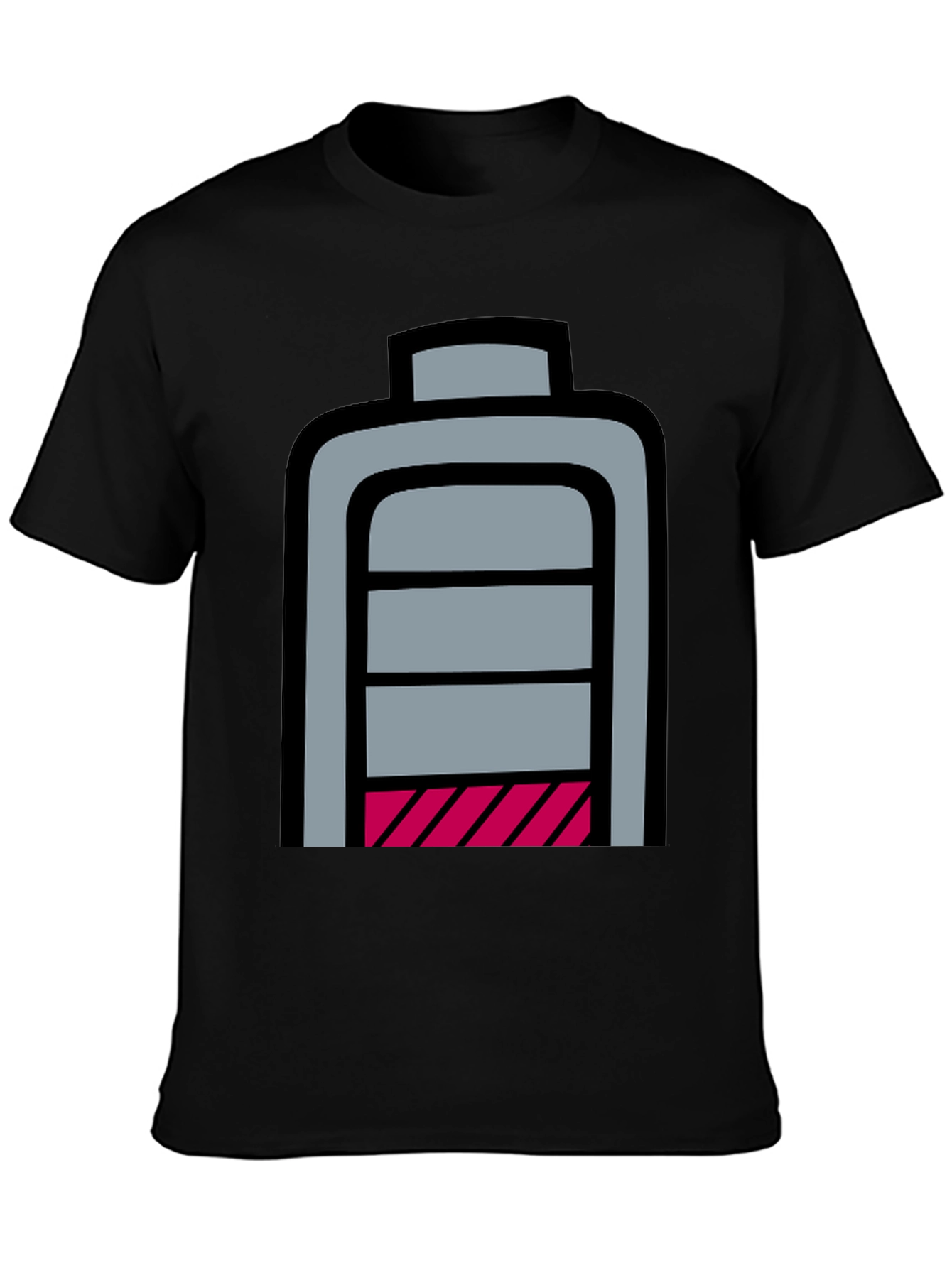Low Battery Graphic T-Shirt - Black Cotton Casual Tee