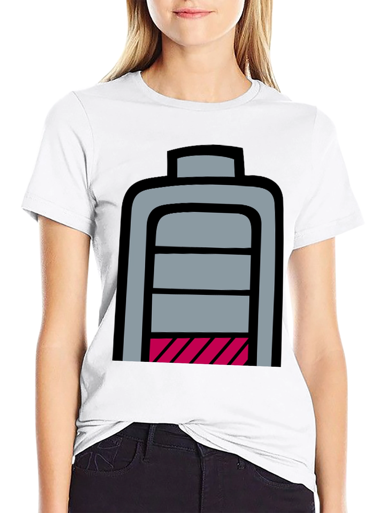 Low Battery Graphic T-Shirt - Black Cotton Casual Tee