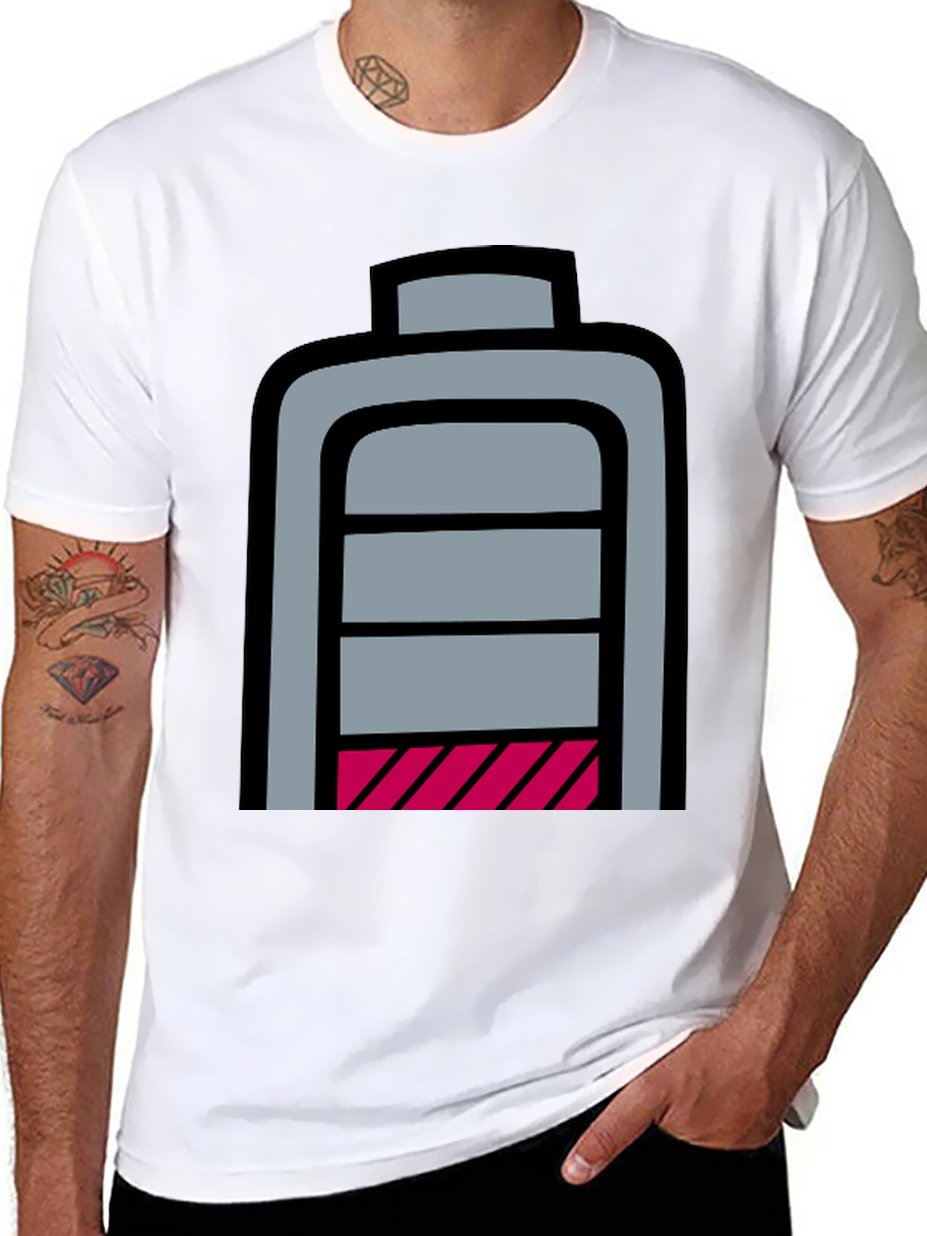 Low Battery Graphic T-Shirt - Black Cotton Casual Tee
