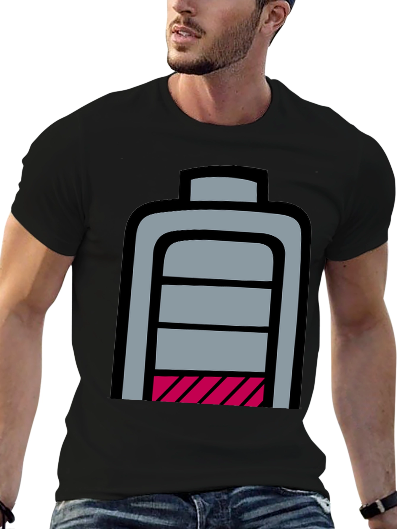 Low Battery Graphic T-Shirt - Black Cotton Casual Tee