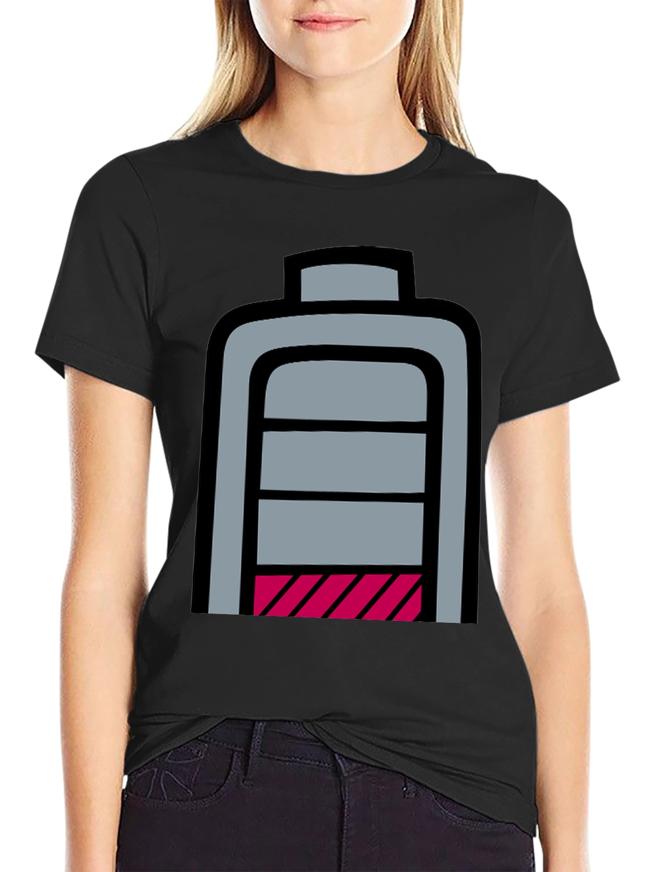 Low Battery Graphic T-Shirt - Black Cotton Casual Tee
