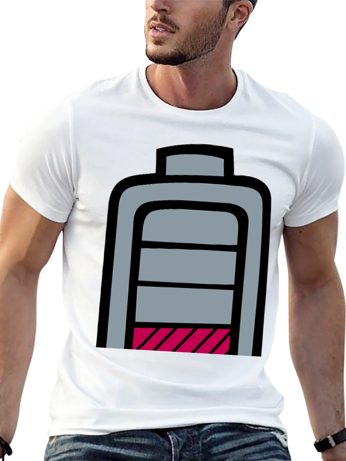 Low Battery Graphic T-Shirt - Black Cotton Casual Tee