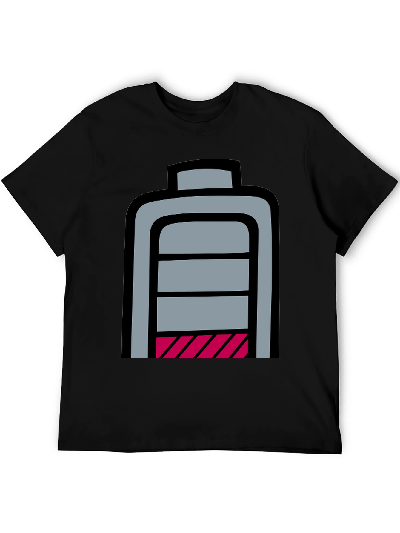 Low Battery Graphic T-Shirt - Black Cotton Casual Tee