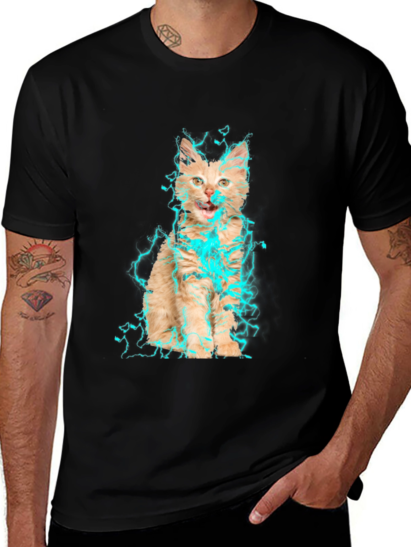 Electric Cat Graphic T-Shirt - Black Cotton Tee